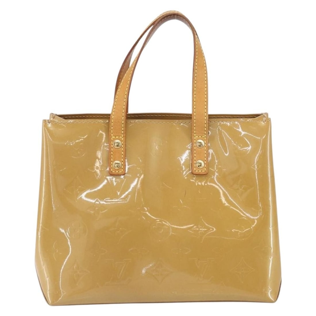 Louis Vuitton Monogram Vernis Patent Leather Reade Bag Beige: Louis Vuitton Monogram Vernis Patent Leather Reade Bag Beige This Louis Vuitton Reade handbag for women features the iconic Monogram Vernis patent leather in beige. The bag measures 23cm x 18cm x