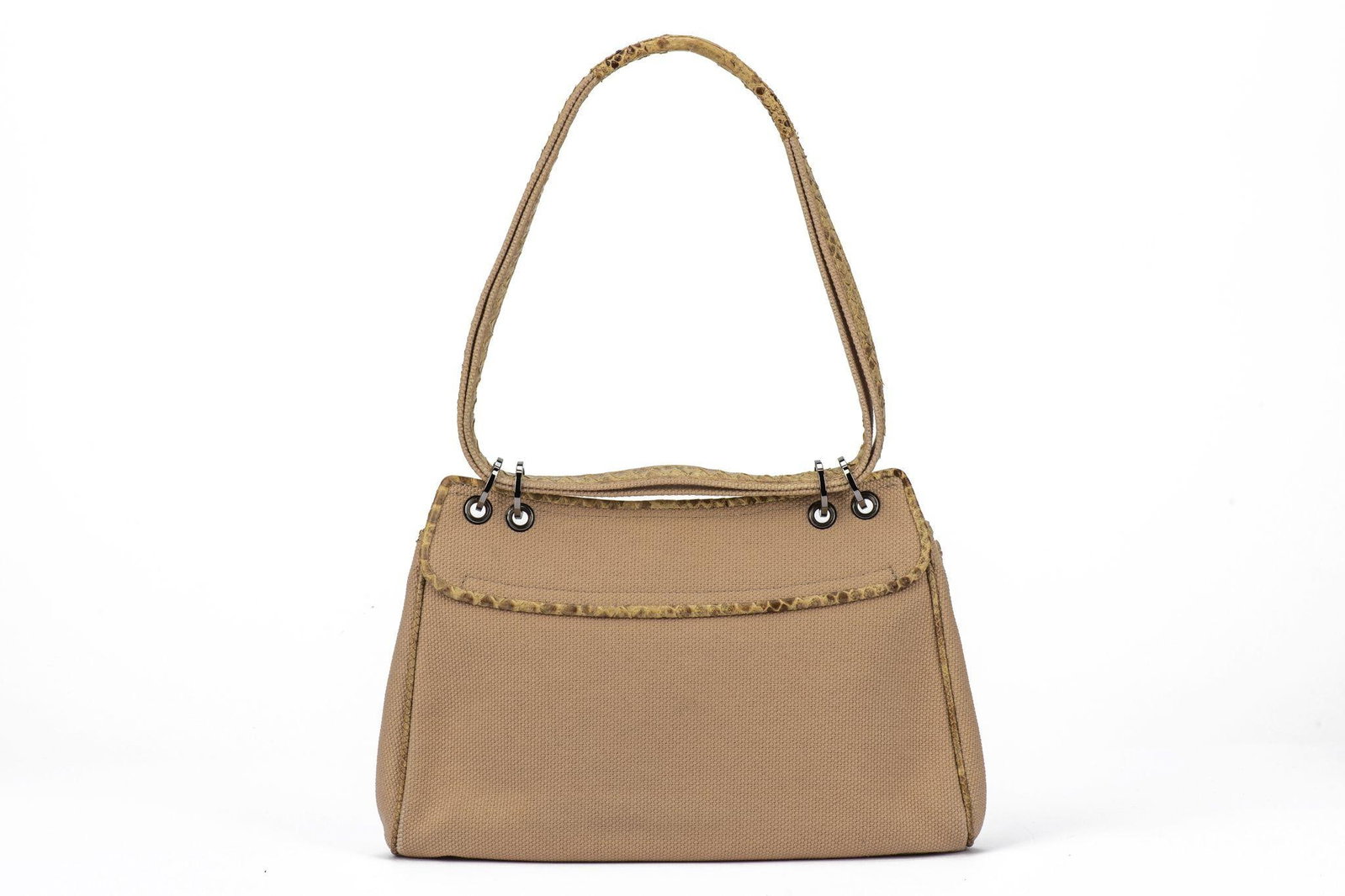 Chanel 2003-2004 Flap Shoulder Bag Python Canvas - 13