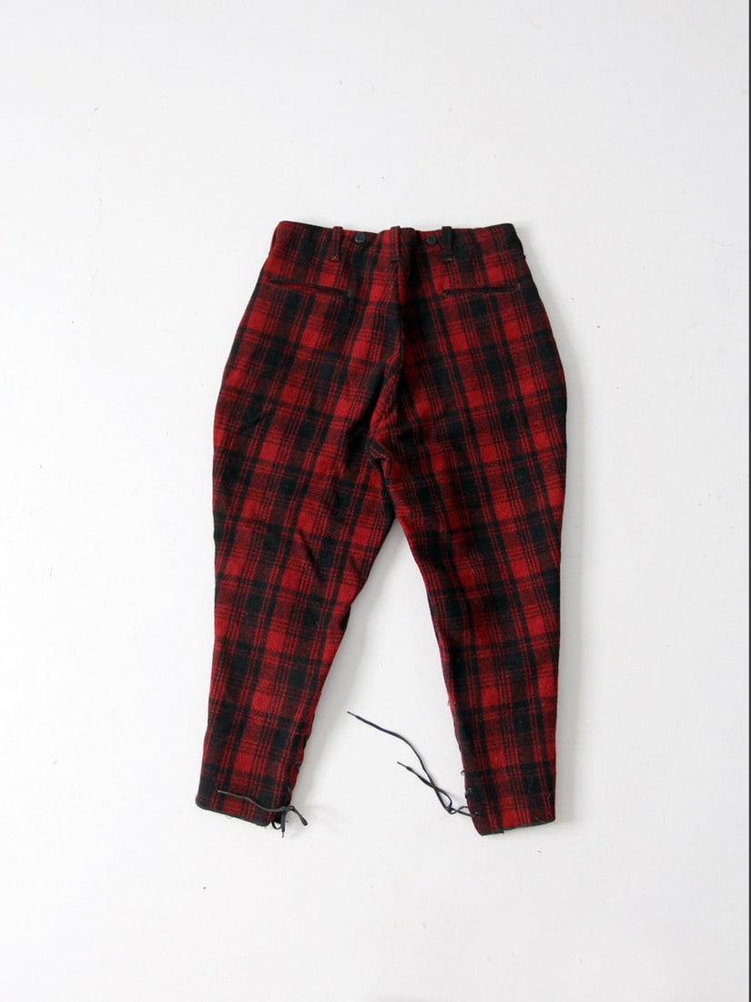 1930s Vintage Wool Hunting Pants Red Black Plaid Jodhpur Cut (1 of 3)