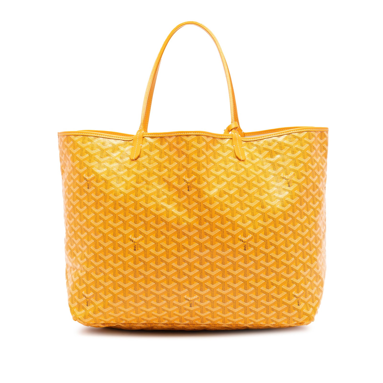 Yellow Goyard Saint Louis GM Tote with Leather Trim and Open Top: Yellow Goyard Saint Louis GM Tote with Leather Trim and Open Top This Goyardine Saint Louis GM features a coated canvas body with leather trim, flat leather handles, and an open top. The bag is presen