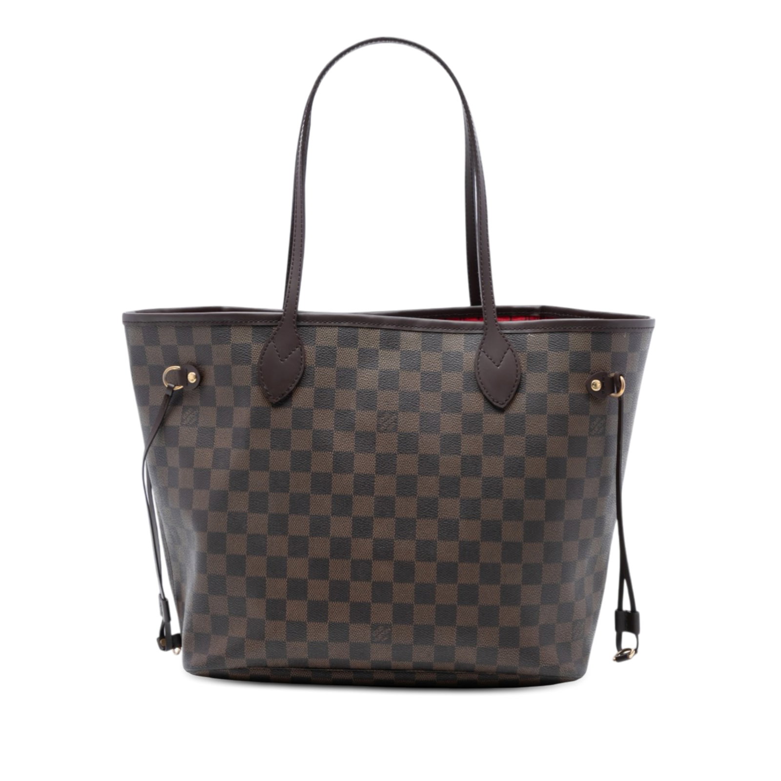 Louis Vuitton Neverfull MM Tote in Damier Ebene Canvas with Leather Trim: Louis Vuitton Neverfull MM Tote in Damier Ebene Canvas with Leather Trim The Louis Vuitton Damier Ebene Neverfull MM is crafted from signature Damier Ebene canvas with leather trim and features flat l