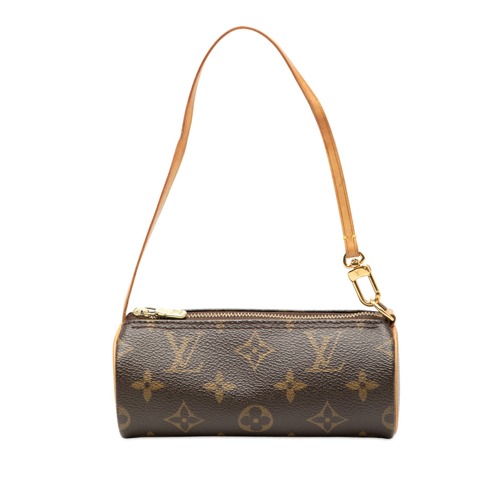 Louis Vuitton Papillon Pochette Brown Monogram Canvas Bag With Leather Strap: Louis Vuitton Papillon Pochette Brown Monogram Canvas Bag With Leather Strap The Louis Vuitton Monogram Papillon Pochette features a classic monogram canvas body, a detachable leather strap, and a top