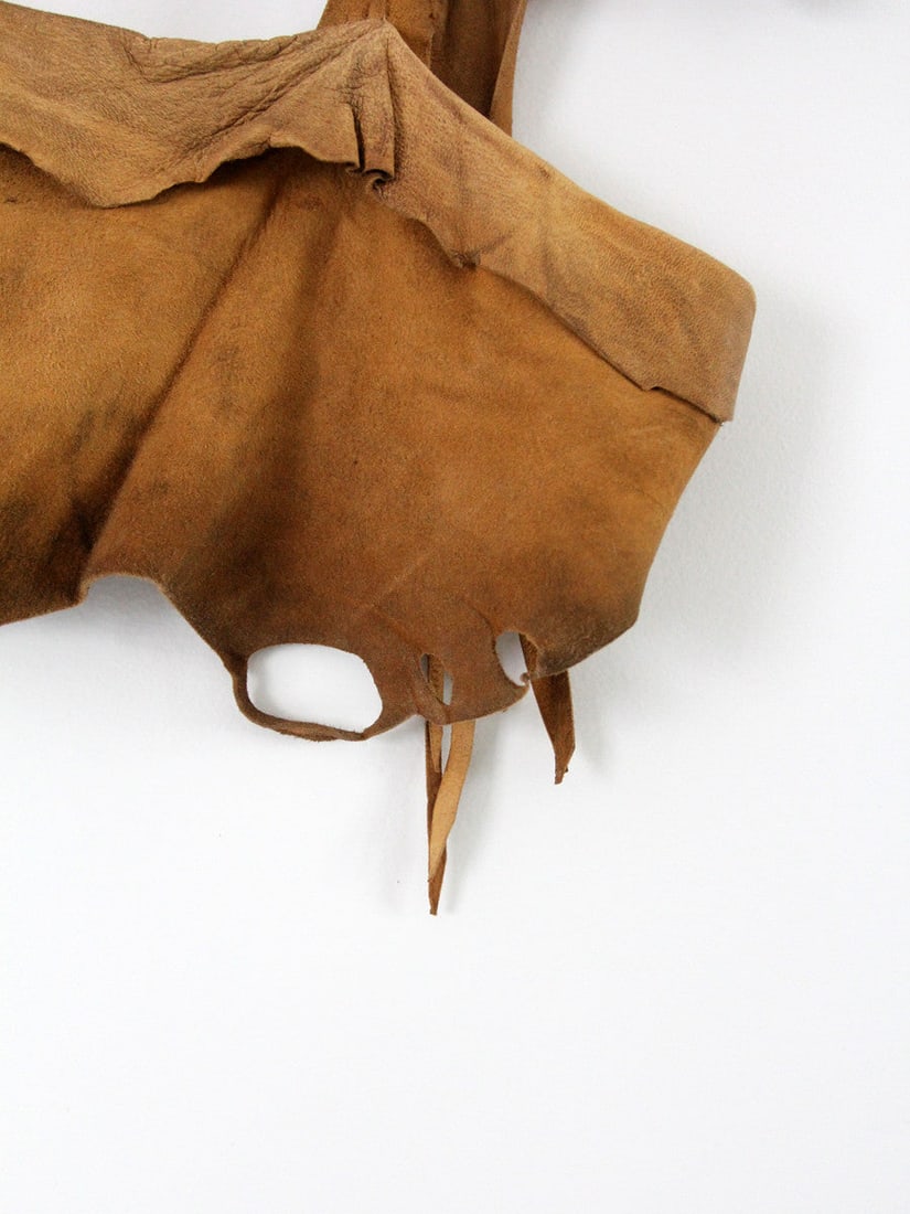 Vintage Native American Buckskin Cropped Pullover Top with Leather Tie (1 of 3)