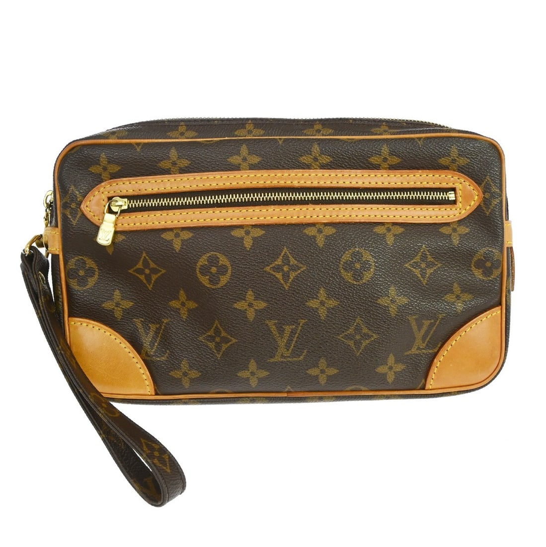 Louis Vuitton Marly Dragonne GM monogram leather clutch bag: Louis Vuitton Marly Dragonne GM monogram leather clutch bag This Louis Vuitton Marly Dragonne GM clutch bag features the iconic monogram pattern and is crafted from brown leather. Designed for casual 