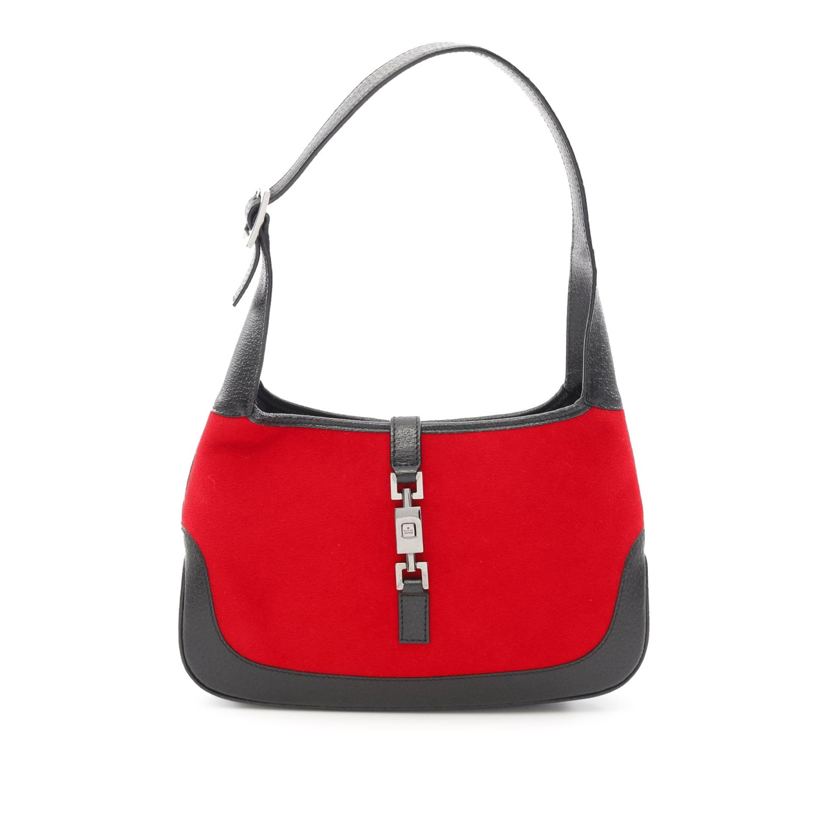Gucci Wool Jackie Shoulder Bag Red Fabric with Leather Trim (1 of 10)