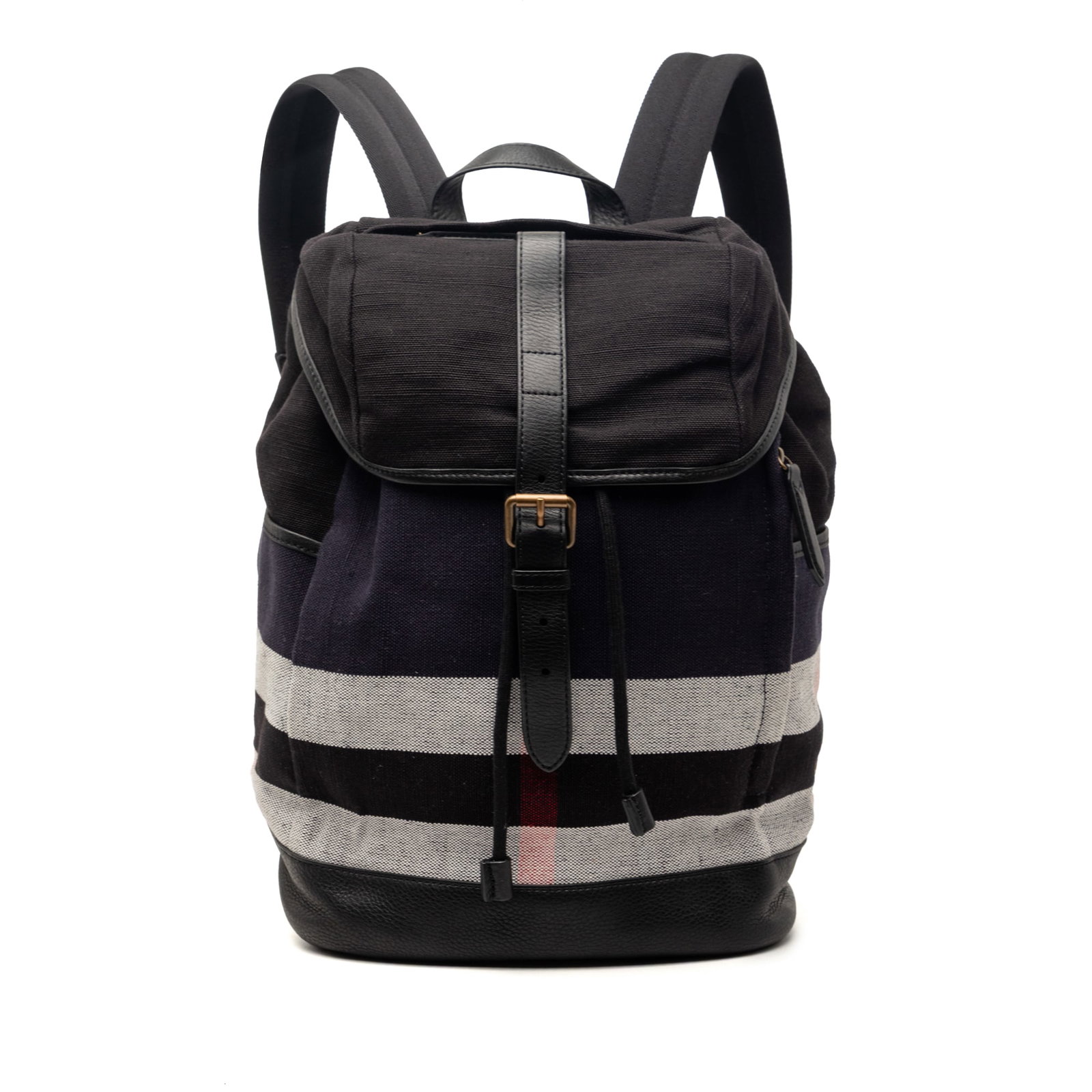 Burberry Drifton black canvas backpack: Burberry Drifton black canvas backpack The Burberry Mega Check Canvas Drifton Backpack is crafted with a durable canvas body and features a signature check pattern. It includes a flat leather handle, 