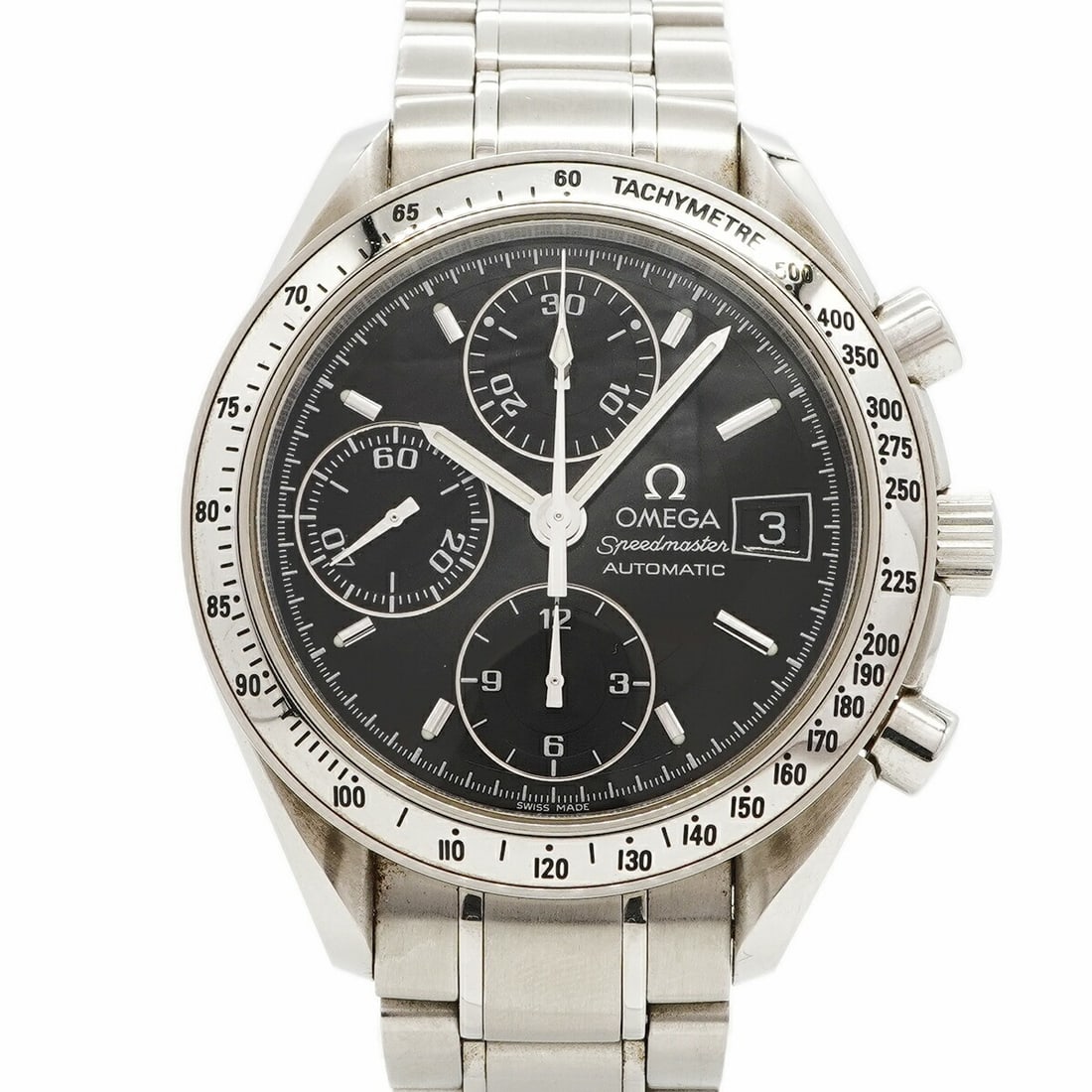 OMEGA Speedmaster 3513.50 Automatic Steel Black Dial Wristwatch: OMEGA Speedmaster 3513.50 Automatic Steel Black Dial Wristwatch This OMEGA Speedmaster 3513.50 is a men's automatic wristwatch featuring a black dial and a stainless steel band. The watch has a case w
