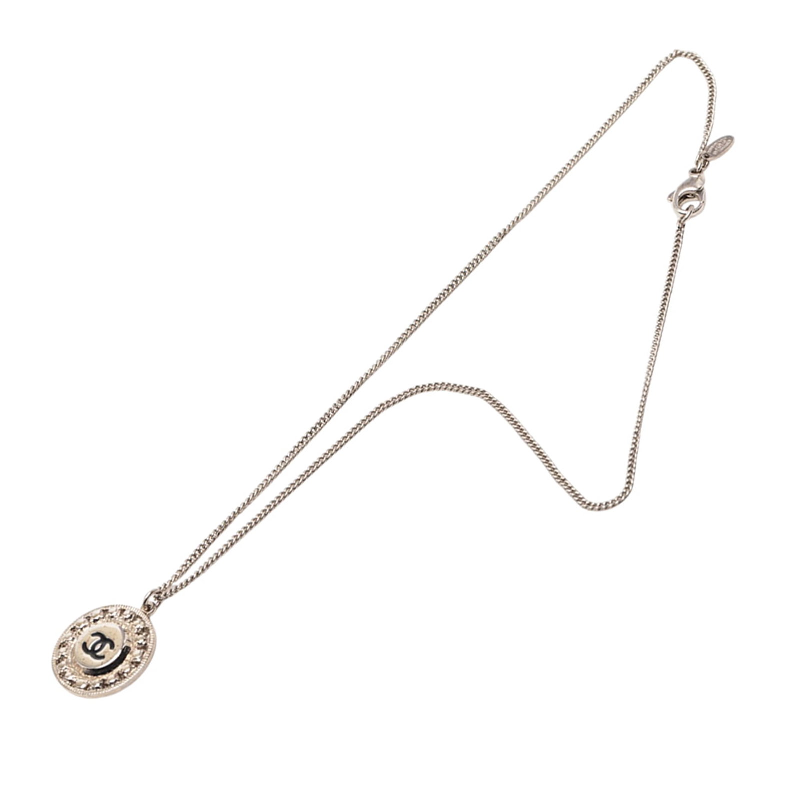 Chanel CC enamel crystal pendant necklace silver tone chain (1 of 6)