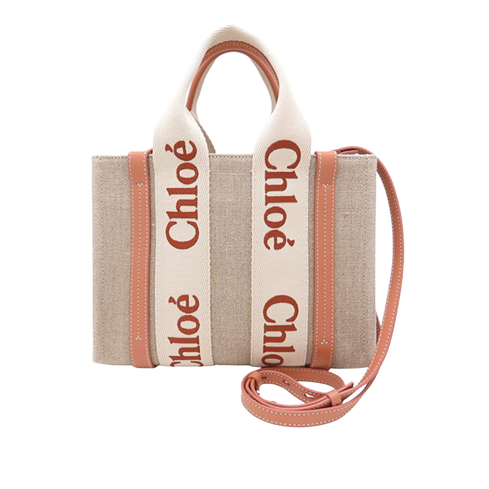 Chloe Woody beige canvas tote with leather trim (1 of 14)