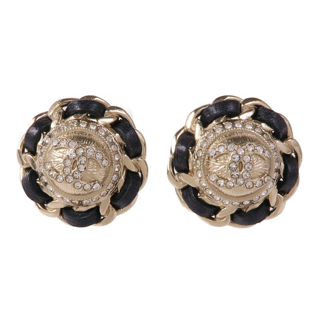 CHANEL Black Gold Tone CC GHW Pierced Earrings (1 of 7)