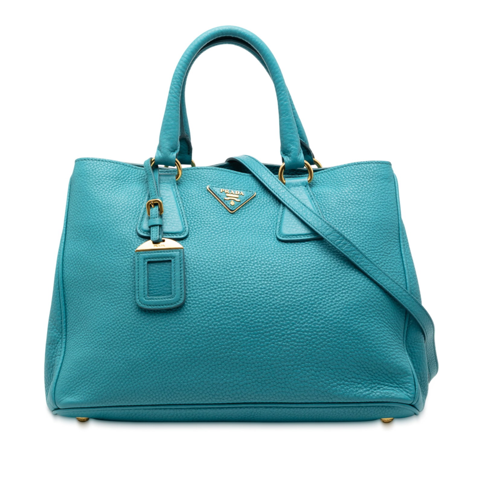 Prada Vitello Daino Blue Leather Convertible Tote with Detachable Strap (1 of 6)