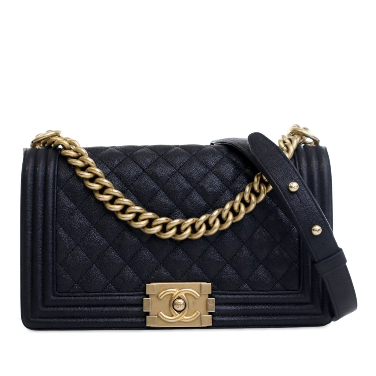 Chanel Blue Old Medium Quilted Caviar Boy Flap Crossbody Bag (1 of 12)