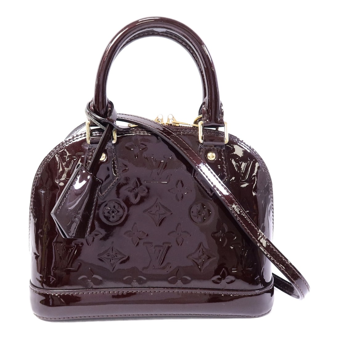 Louis Vuitton Alma BB Red Monogram Vernis Patent Leather Bag: Louis Vuitton Alma BB Red Monogram Vernis Patent Leather Bag This Louis Vuitton Alma BB is a versatile two-way shoulder bag crafted from red Monogram Vernis patent leather. Designed for women, it feat