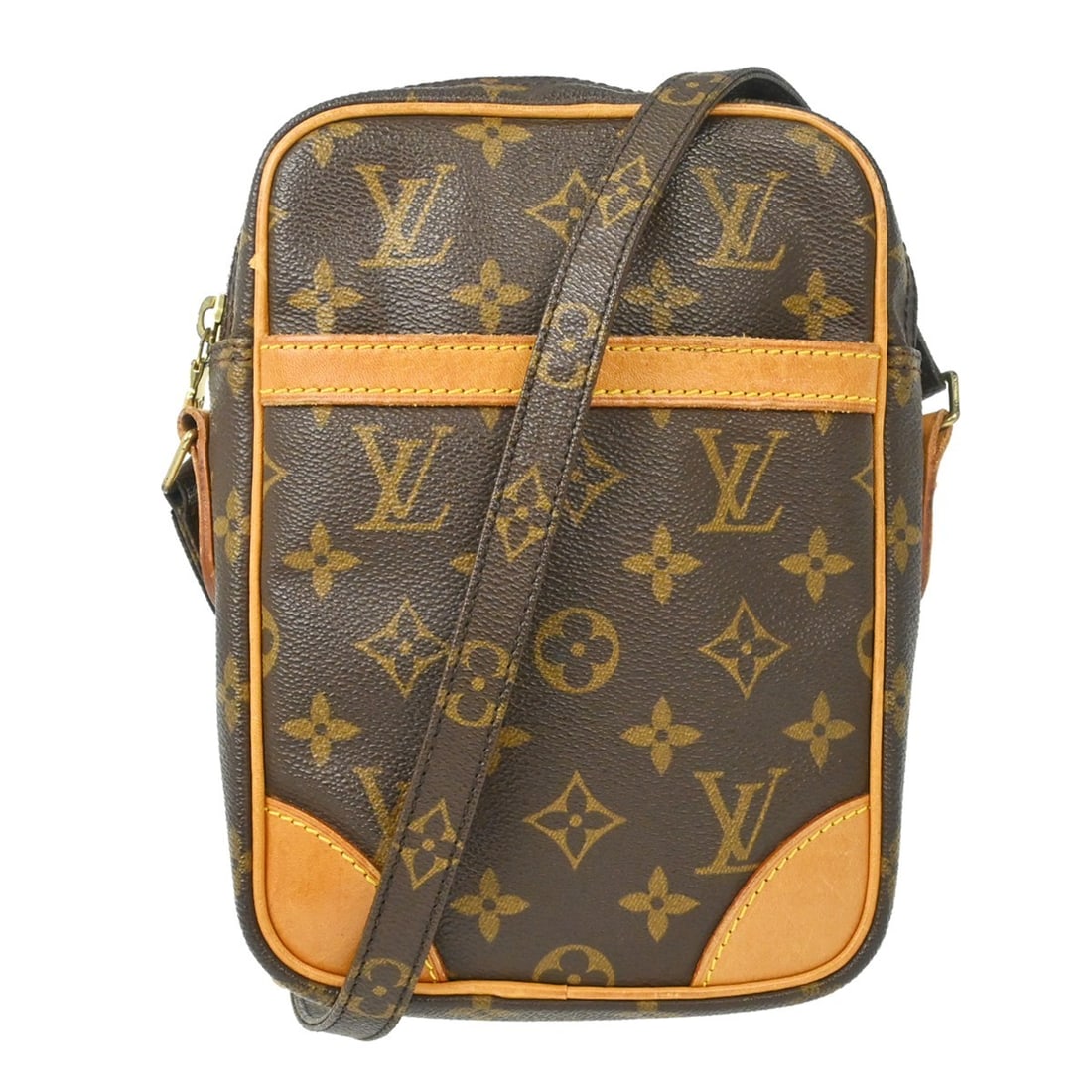 Louis Vuitton Danube Monogram Canvas Crossbody Bag M45266: Louis Vuitton Danube Monogram Canvas Crossbody Bag M45266 This Louis Vuitton Danube shoulder bag features the iconic monogram canvas with leather accents and gold-colored hardware. Designed in a mediu