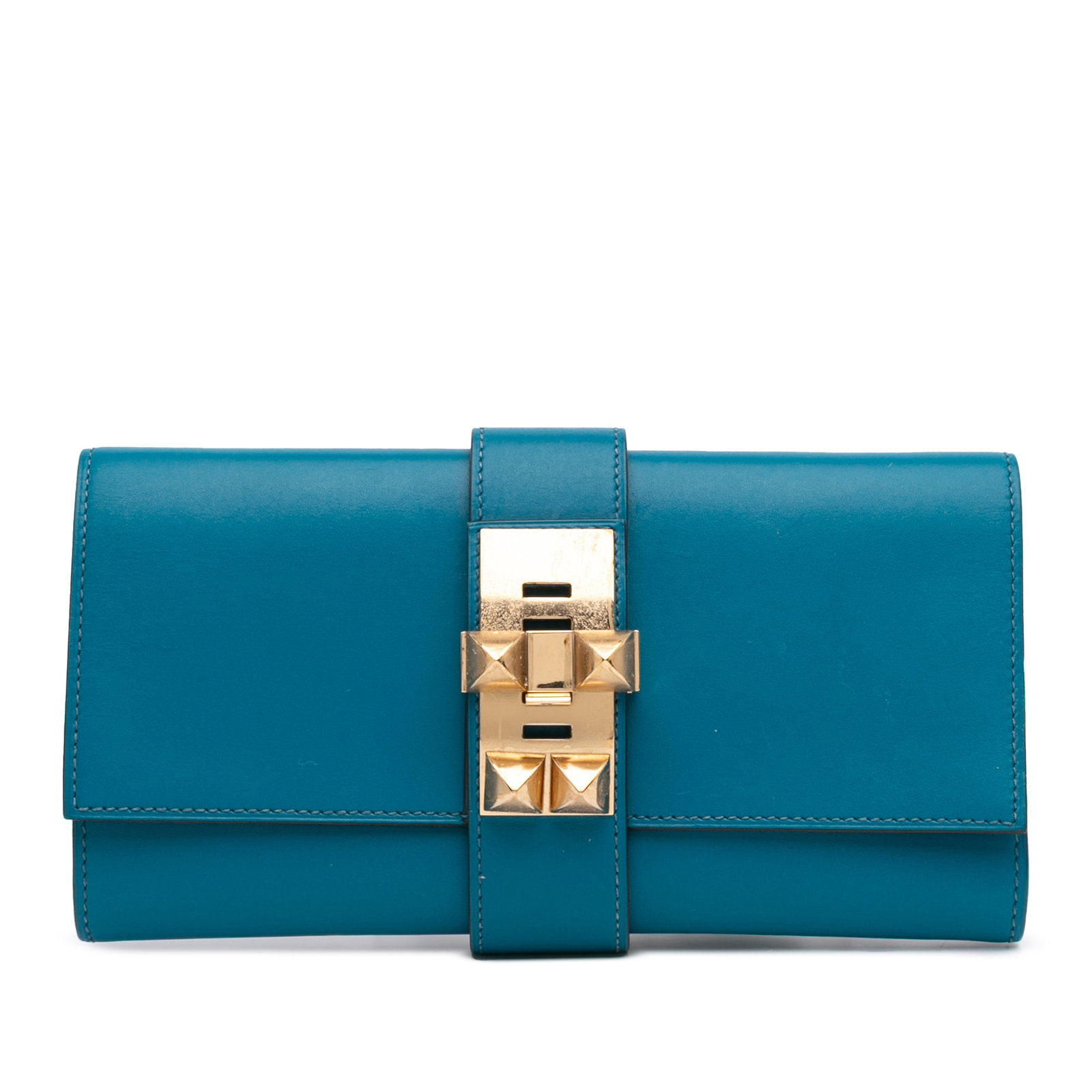 Hermes Tadelakt Medor Clutch 23 Blue Izmir Leather Bag (1 of 10)