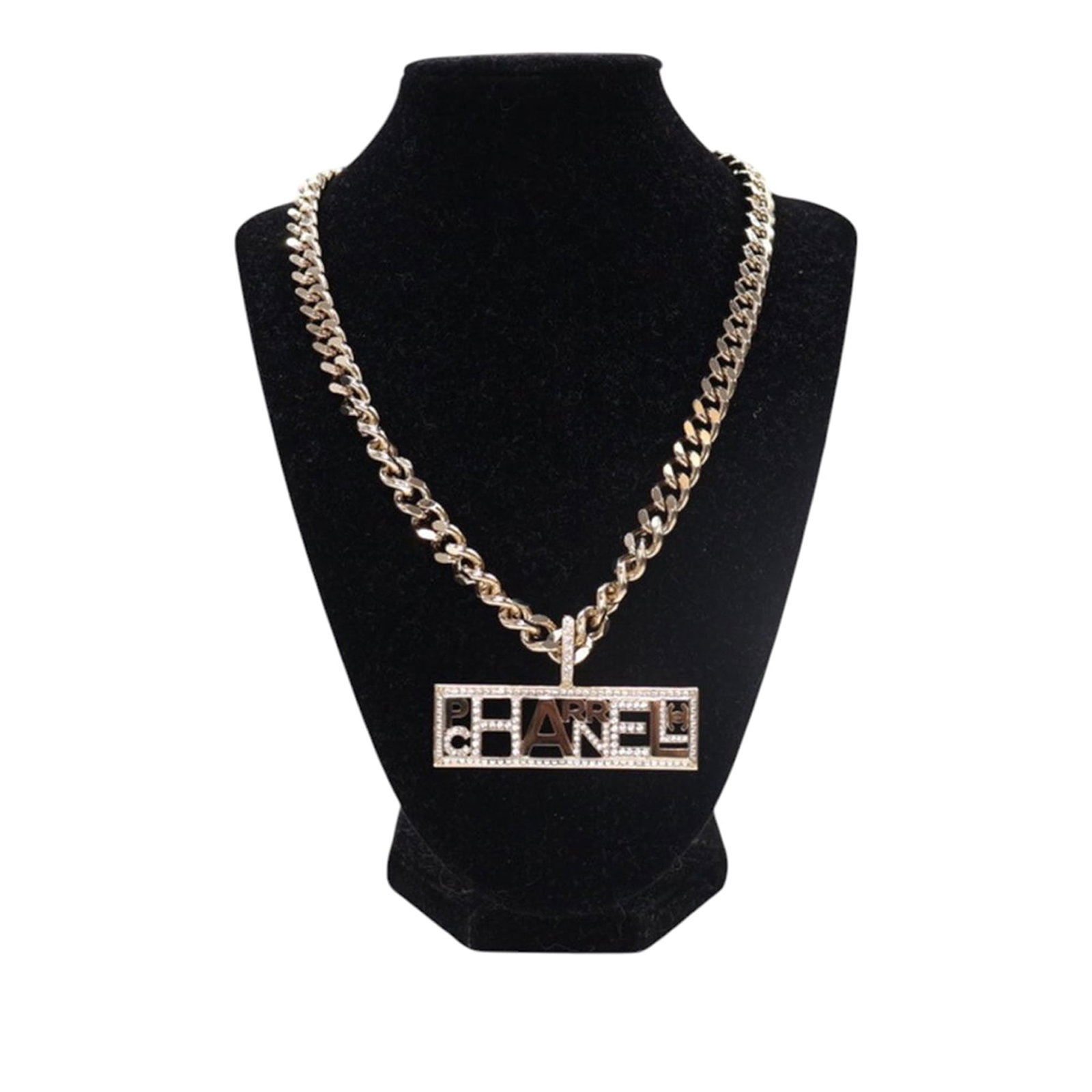 Chanel gold plated crystal pendant chain necklace Pharrell (1 of 9)