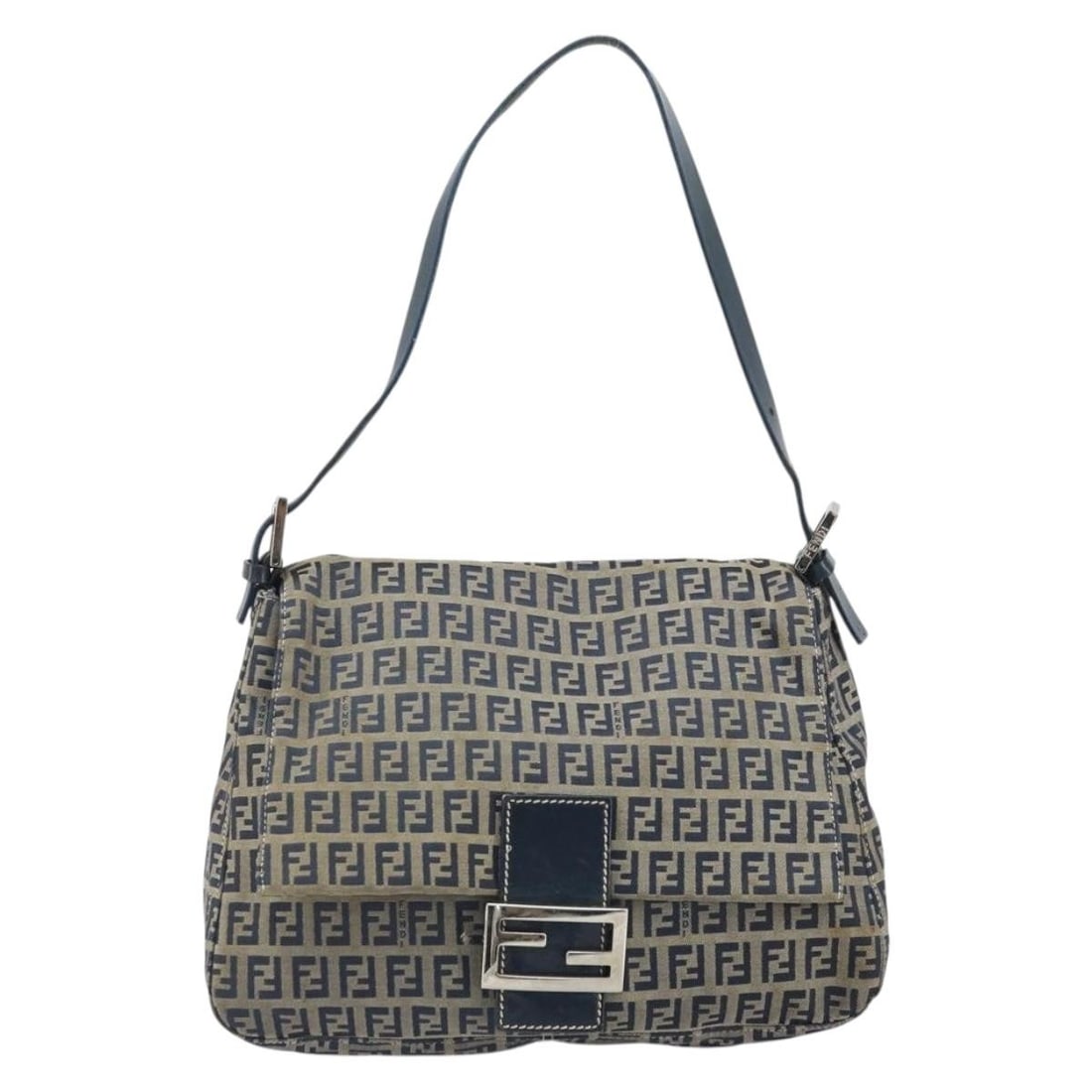 Fendi Mamma Baguette navy Zucchino canvas shoulder bag 28cm (1 of 18)