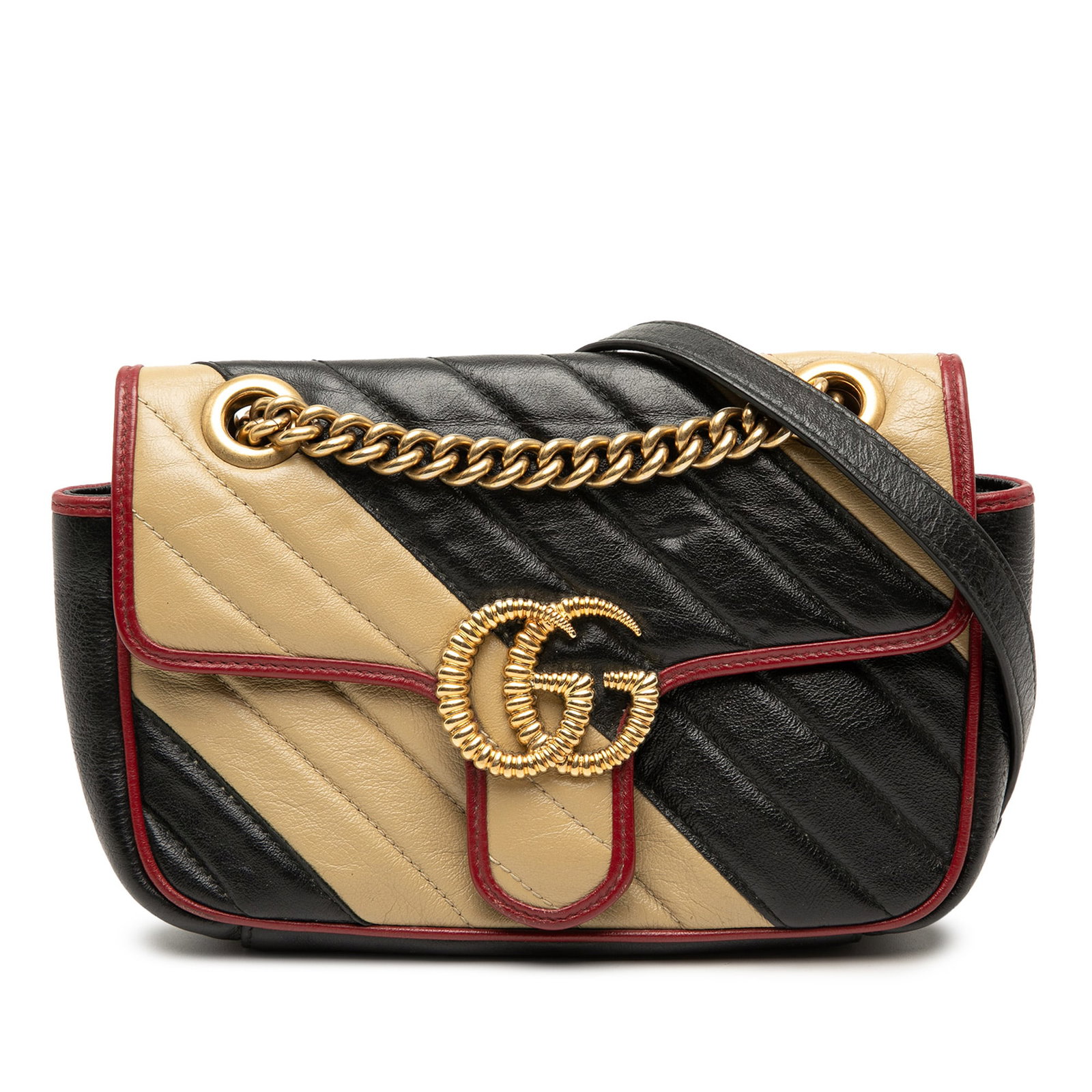 Gucci GG Marmont Torchon Beige Leather Quilted Small Shoulder Bag: Gucci GG Marmont Torchon Beige Leather Quilted Small Shoulder Bag This Gucci Small GG Marmont Matelasse Diagonal Leather Torchon Shoulder Bag features a quilted beige leather body with a diagonal mate