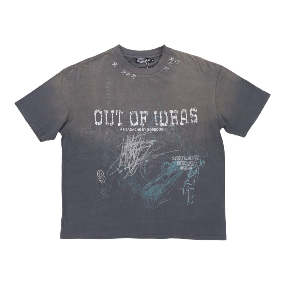 Graphic Cotton T Shirt Featuring Boredom Kills Out Of Ideas Slogan Black Small: Graphic Cotton T Shirt Featuring Boredom Kills Out Of Ideas Slogan Black Small This black tee features the bold statement "Boredom Kills Out Of Ideas" in white typography, offering a minimalist graphi