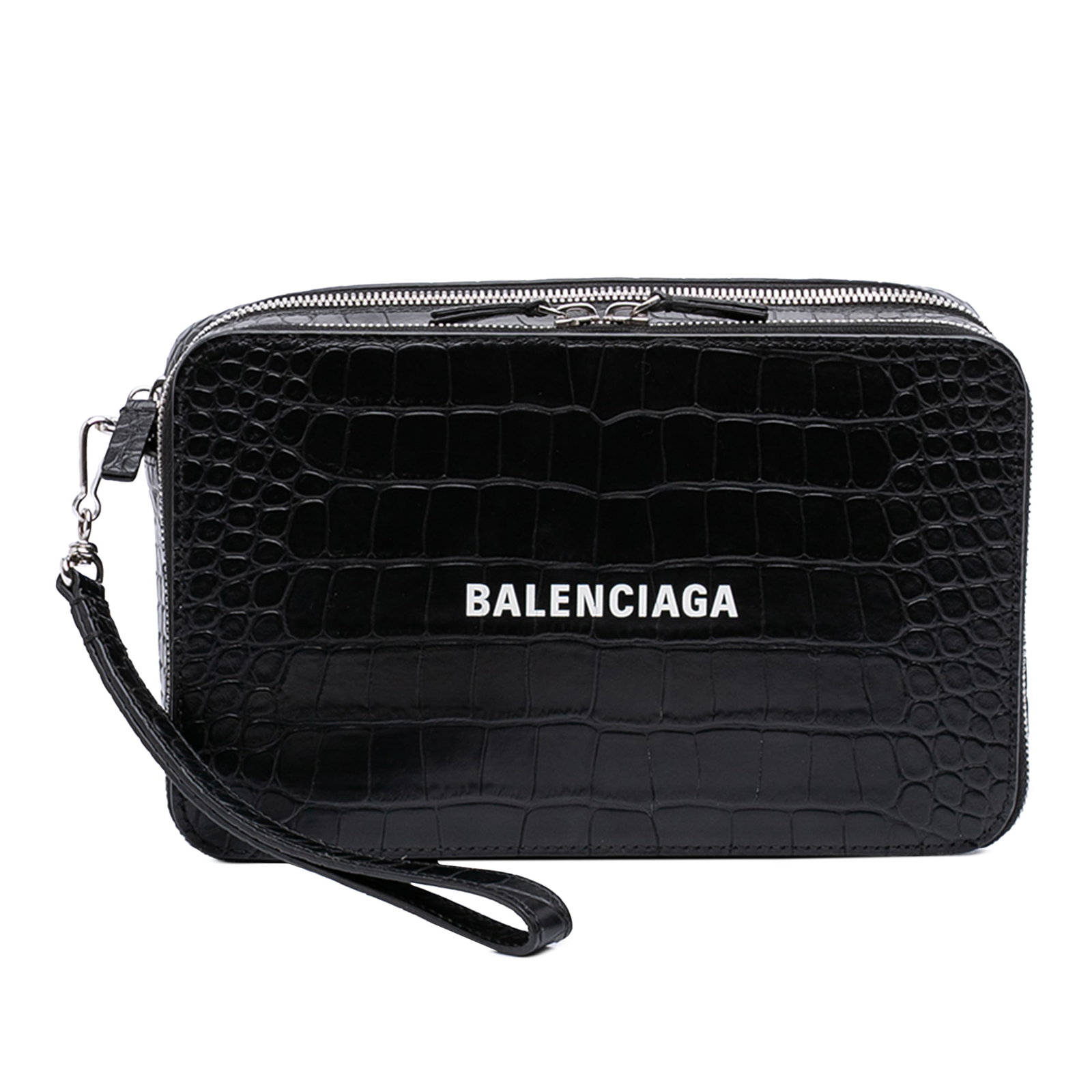 Black Croc Embossed Leather Wristlet Bag by Balenciaga (1 of 13)