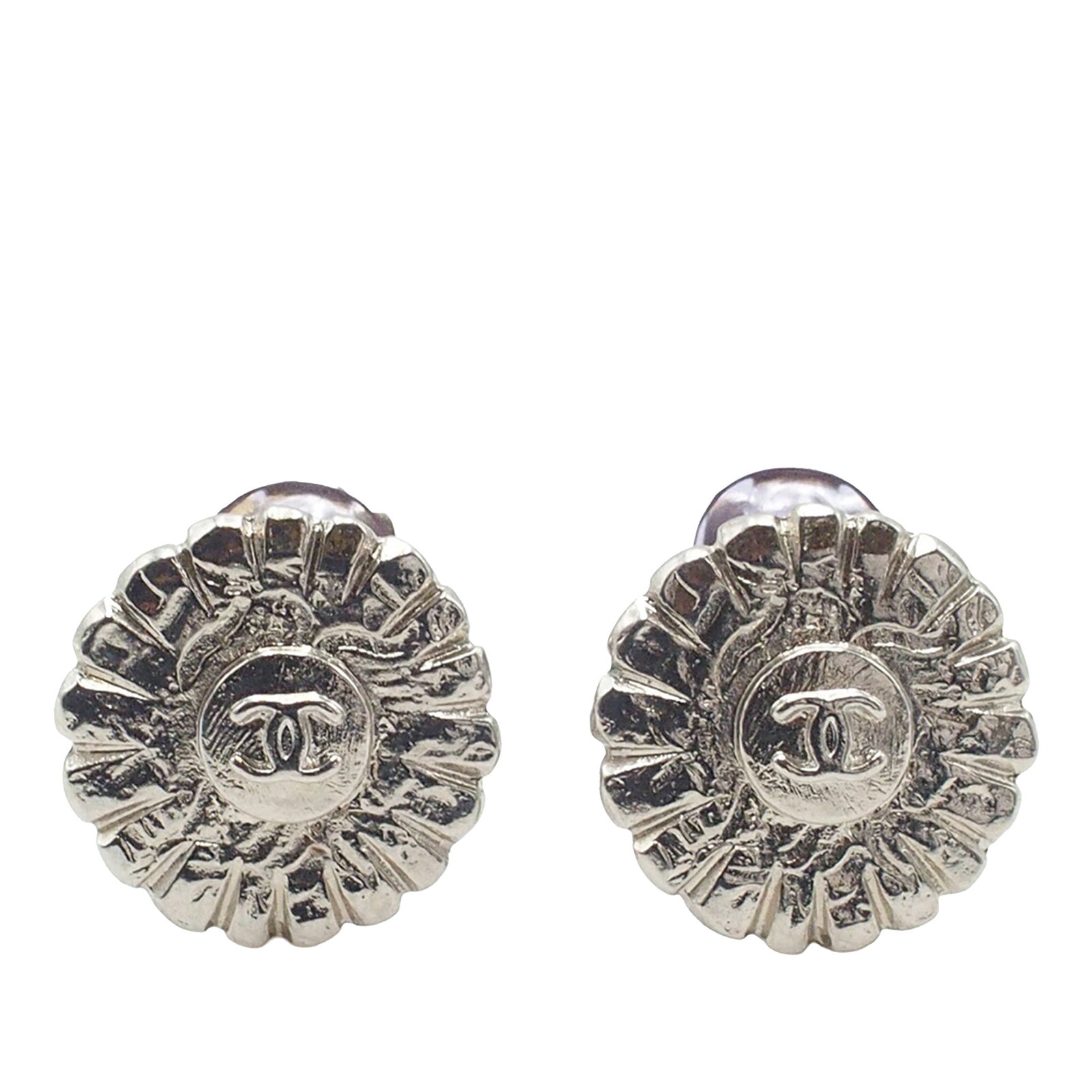Chanel CC Sunflower Clip On Silver Plated Earrings (1 of 6)