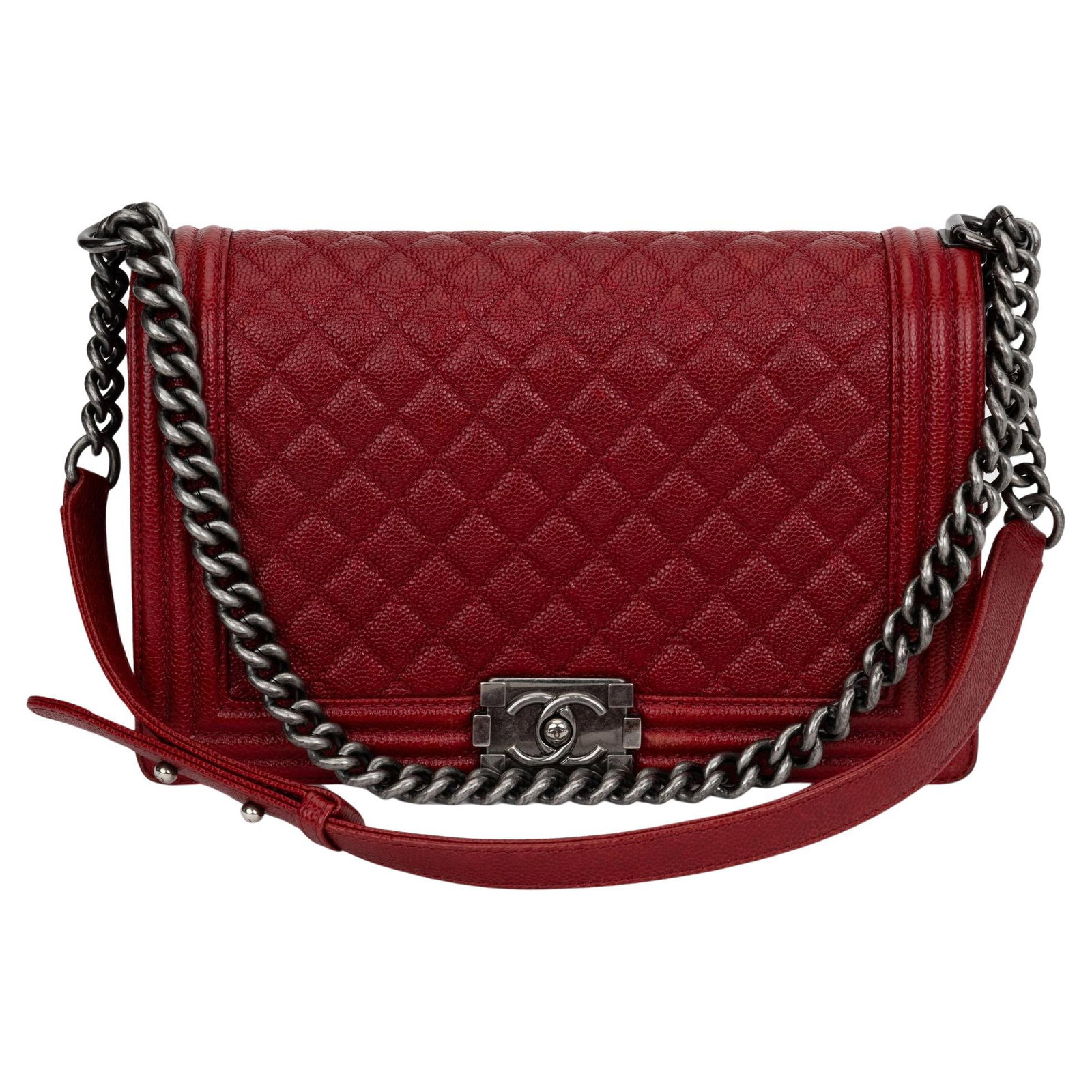 Chanel Medium Dark Red Caviar Boy Bag Collection 19 Ruthenium Hardware (1 of 10)