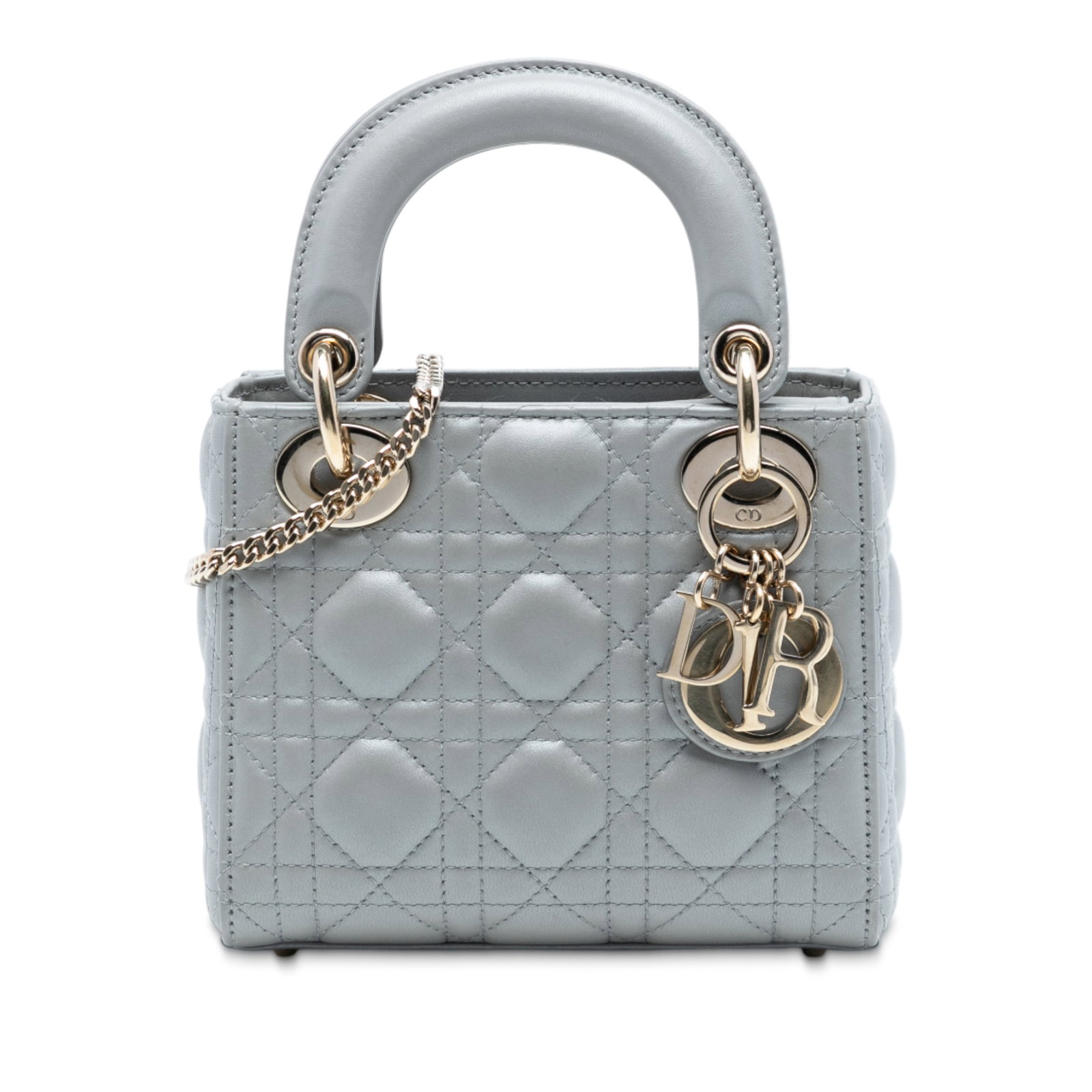 Dior Lady Dior Mini Gray Quilted Lambskin Bag with Chain Strap (1 of 8)