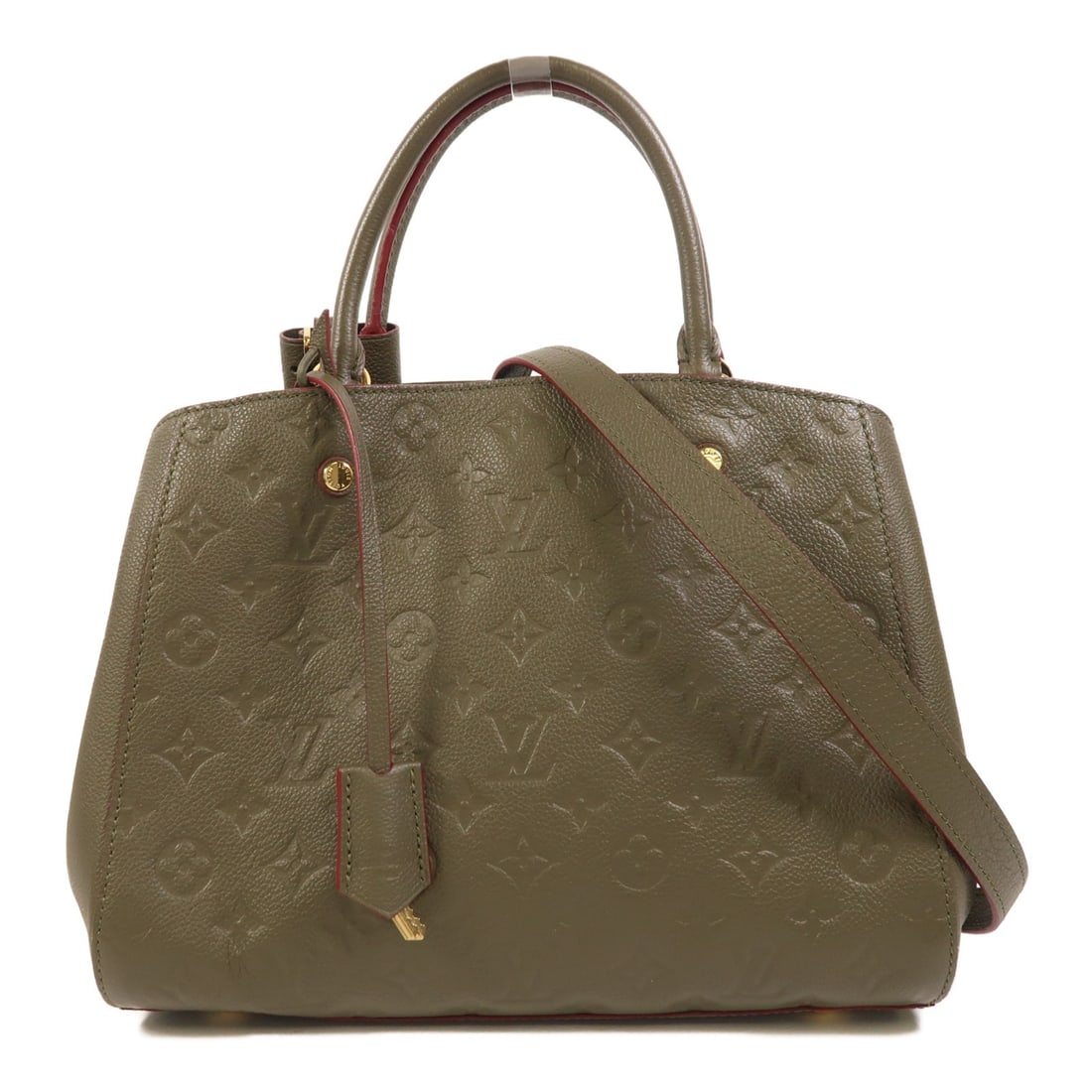 Louis Vuitton Montaigne MM Green Leather Gold Hardware Shoulder Bag: Louis Vuitton Montaigne MM Green Leather Gold Hardware Shoulder Bag This Montaigne MM 2-way shoulder bag features green leather with an embossed monogram design and gold tone hardware. It offers
