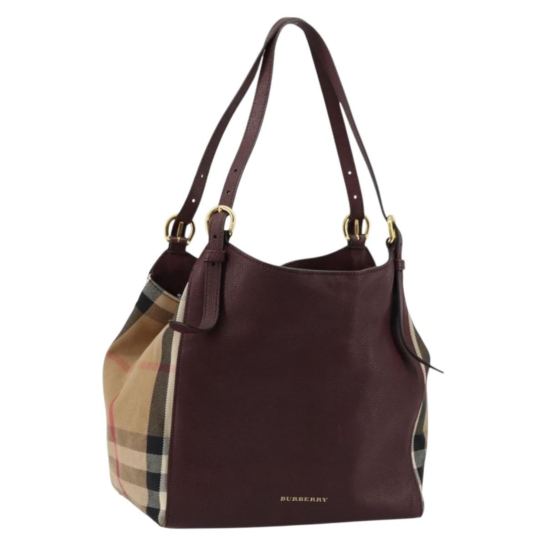 Burberry Nova Check Canvas Bordeaux Gold Shoulder Bag Italy (1 of 18)