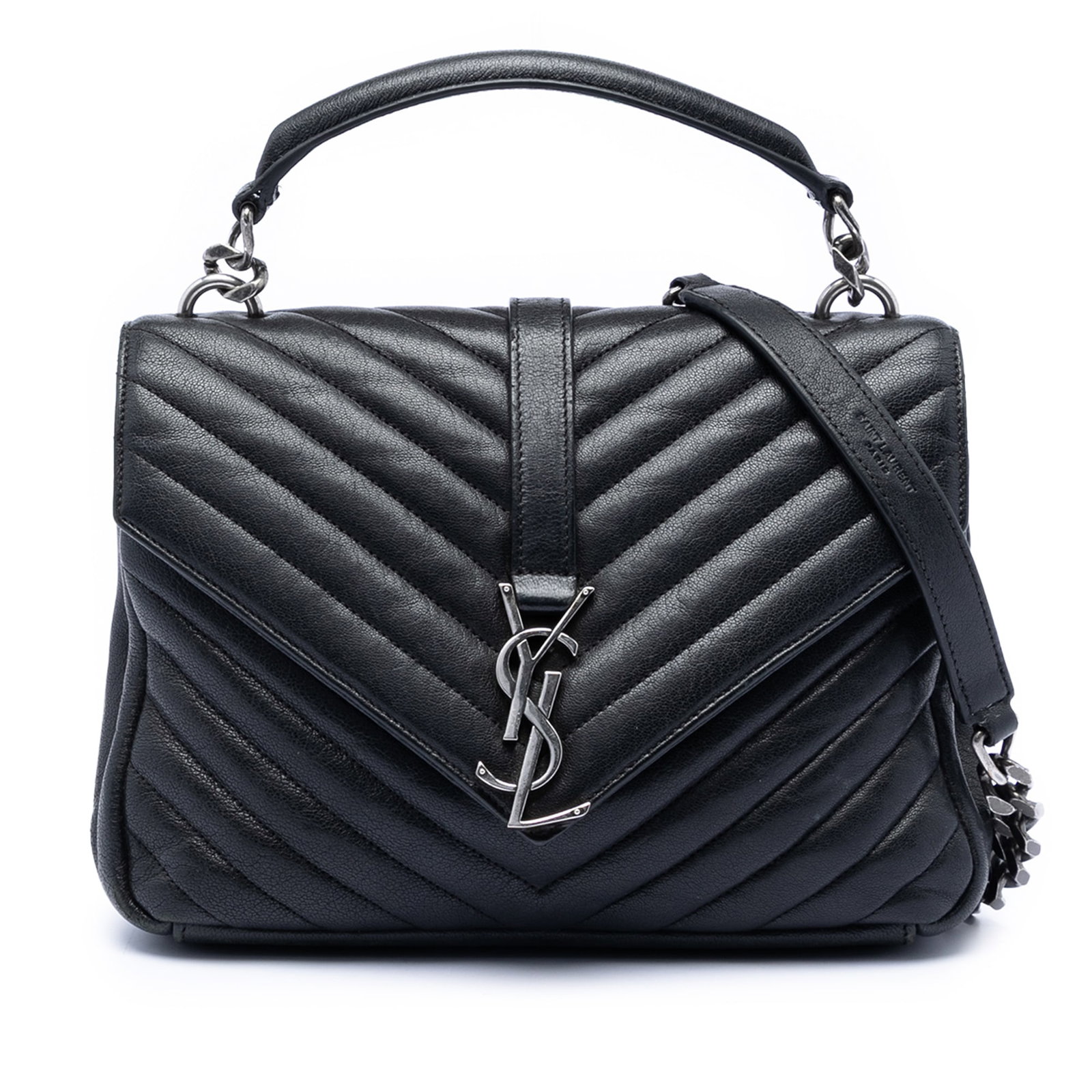 Saint Laurent College satchel black quilted leather medium chevron (1 of 7)