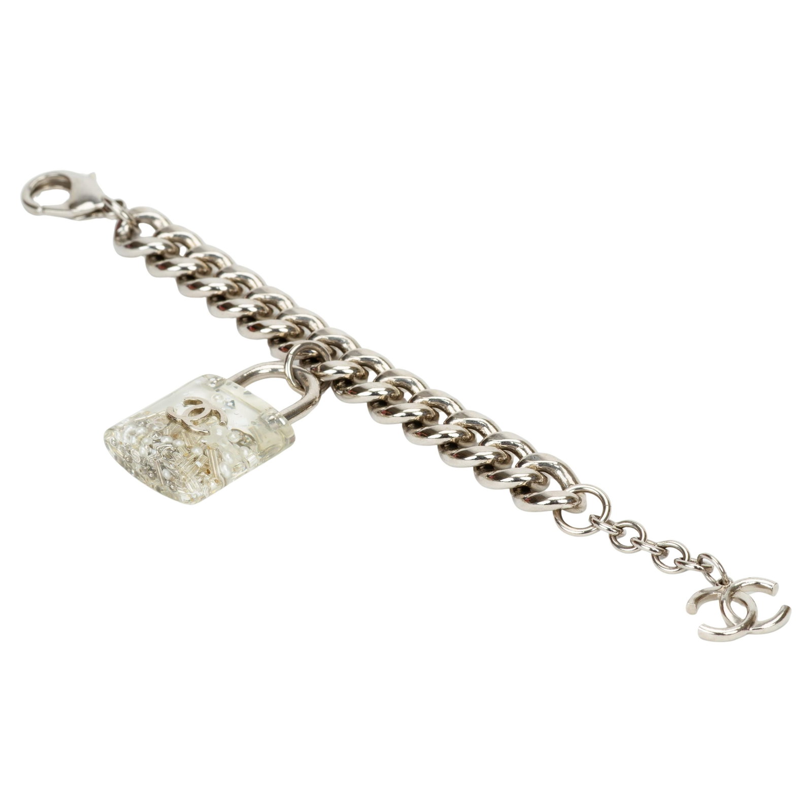 Chanel Palladium Chain Bracelet with Lucite Padlock (1 of 4)