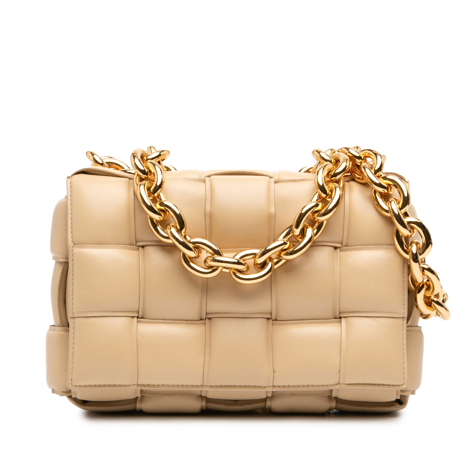 Bottega Veneta Padded Cassette Satchel with Gold Chain in Beige Nappa Leather (1 of 12)