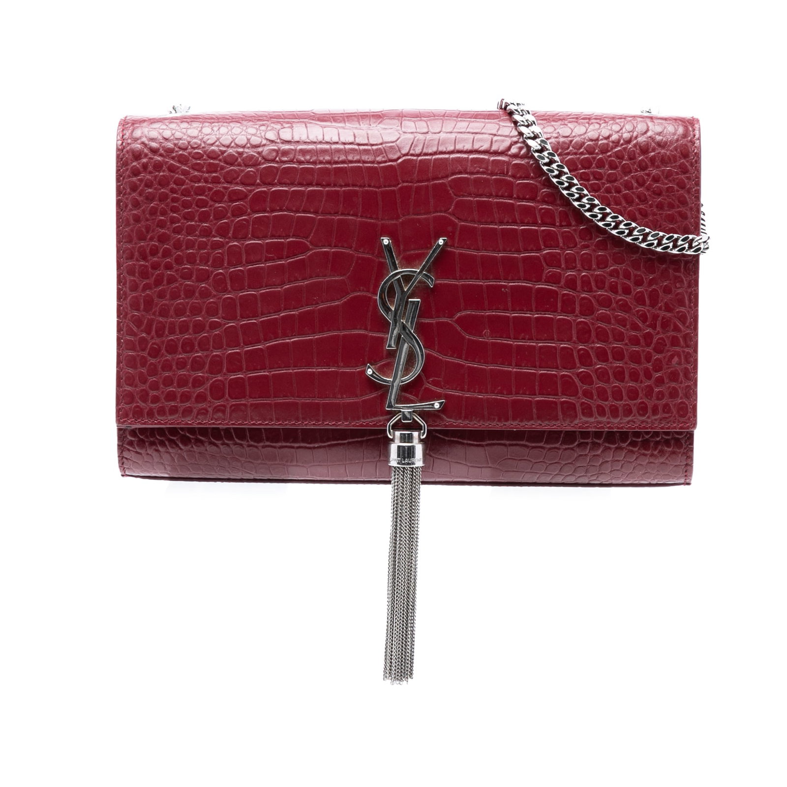 Saint Laurent Kate Red Croc Embossed Leather Medium Crossbody Bag with Tassel (1 of 7)