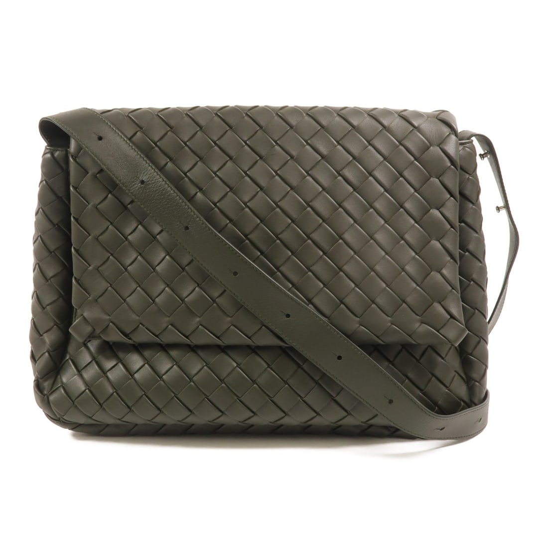 Bottega Veneta Green Calfskin Large Cobble Messenger Bag SHW (1 of 15)