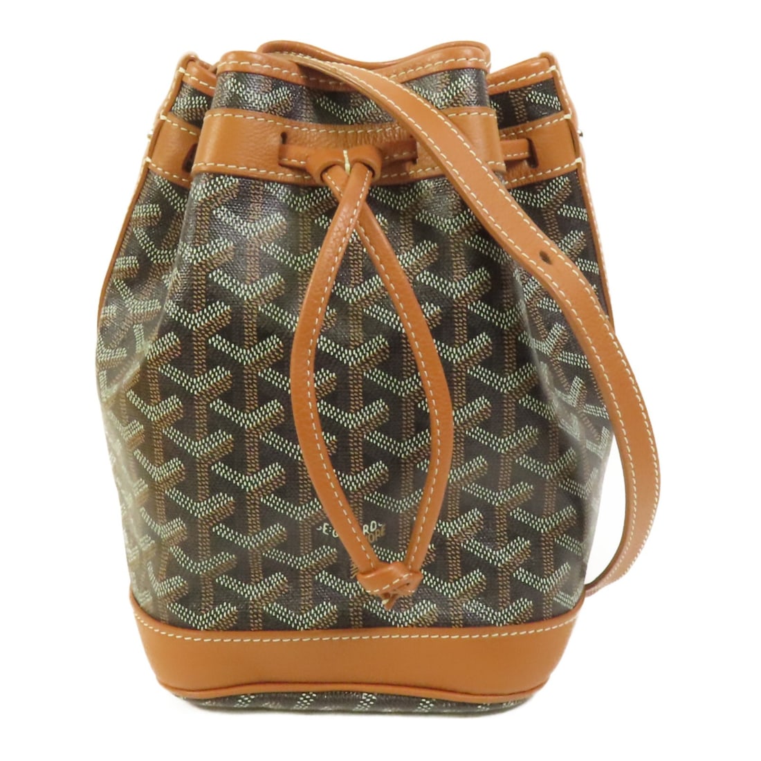 Goyard Petit Flot Brown Coated Canvas Shoulder Bucket Bag: Goyard Petit Flot Brown Coated Canvas Shoulder Bucket Bag This GOYARD Petit Flot bucket bag is crafted from durable brown PVC coated canvas and features a shoulder bag design. Made in France, it offer