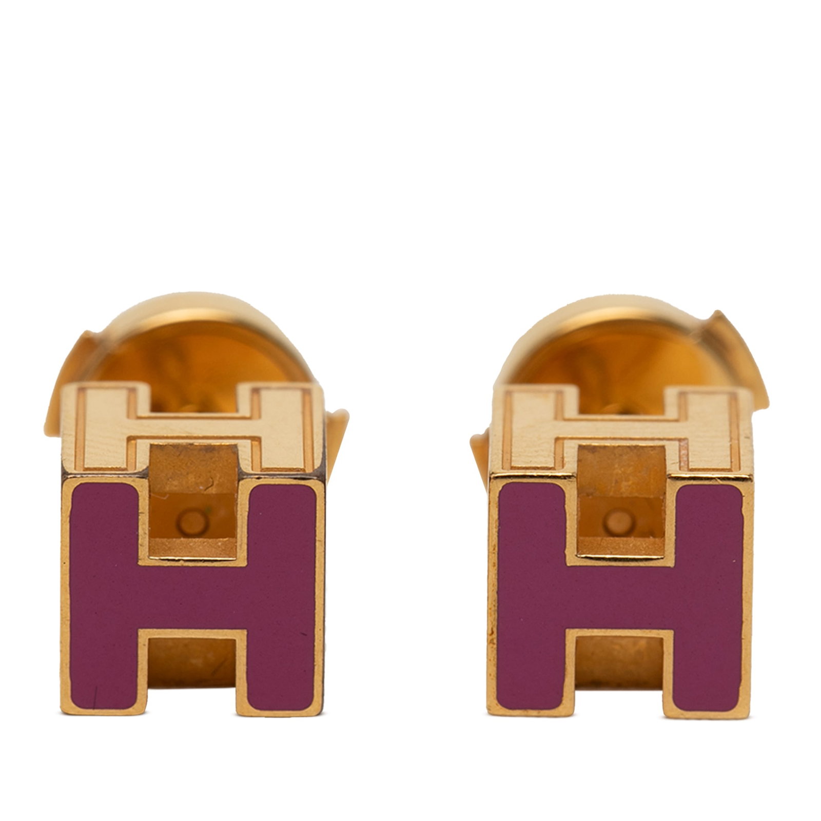 Hermes purple enamel cage cube push back earrings gold plated metal (1 of 4)