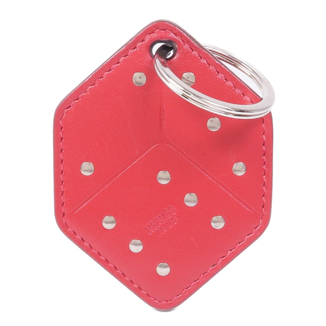 Hermes Swift Leather Red Charm PHW: Hermes Swift Leather Red Charm PHW This Hermes charm is crafted from red Swift leather, offering a vibrant and elegant accessory for your collection. Designed for women, it features a regular size and
