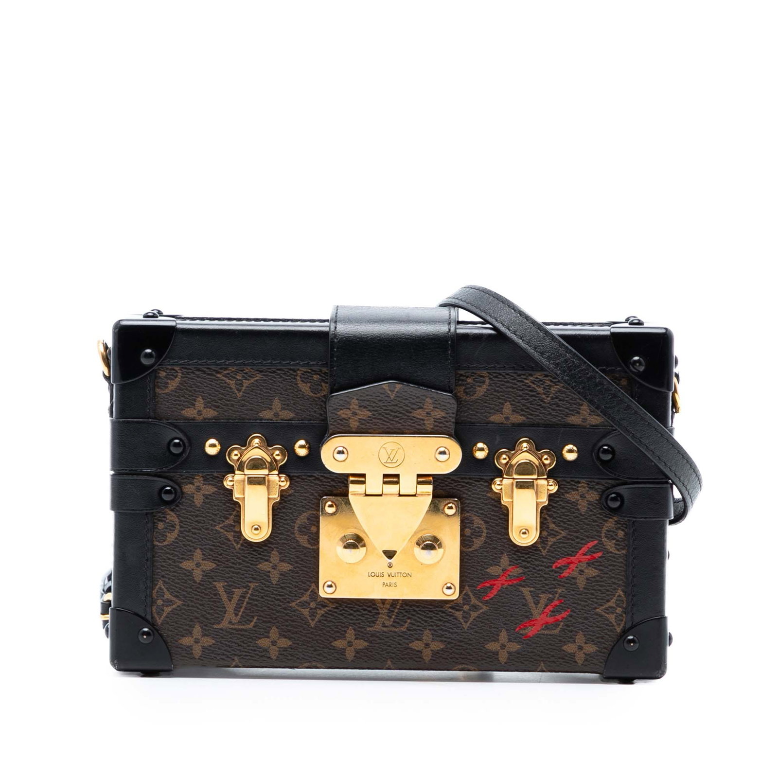Louis Vuitton Petite Malle monogram canvas bag: Louis Vuitton Petite Malle monogram canvas bag This Louis Vuitton Monogram Petite Malle bag features the iconic monogram canvas with leather trim, complemented by a detachable and adjustable flat leat