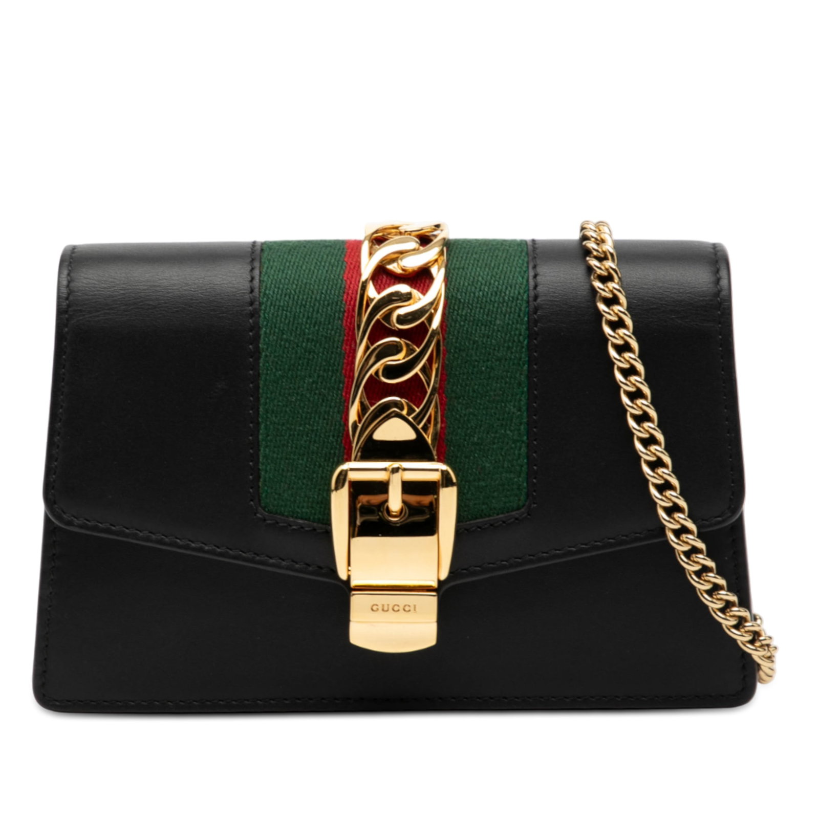 Gucci Sylvie Super Mini Black Leather Chain Crossbody Bag (1 of 8)