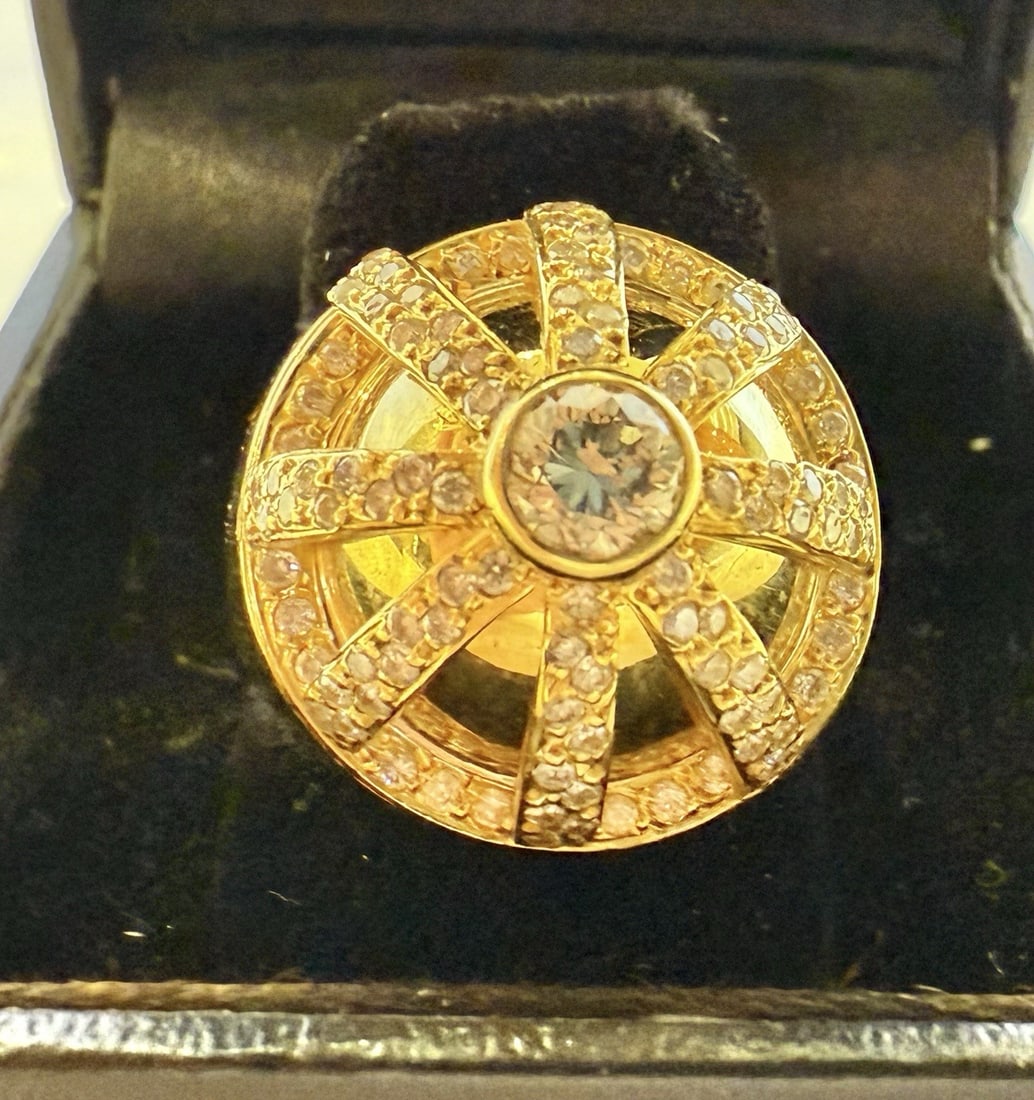 French 18K Yellow Gold Diamond Yellow Sapphire Ring 7.5 (1 of 6)