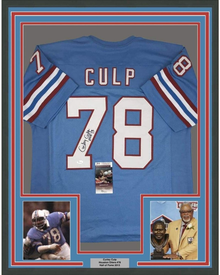 Framed Curley Culp signed Houston Oilers blue jersey JSA COA 33x42 (1 of 2)