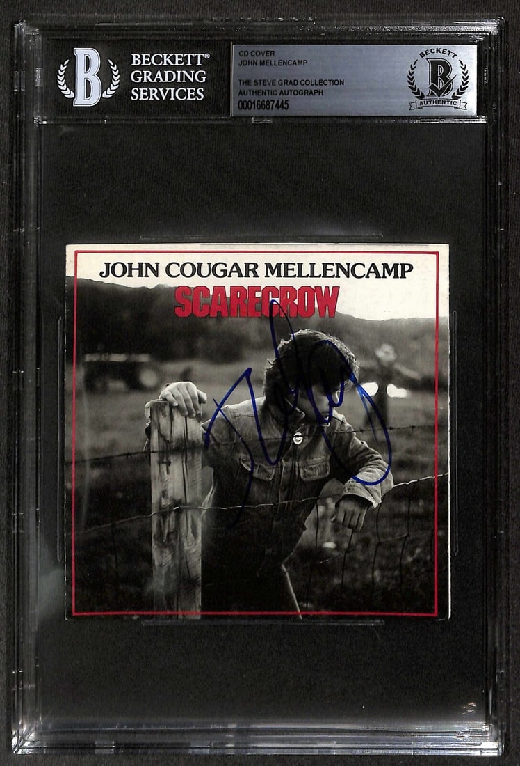 John Cougar Mellencamp Signed Scarecrow CD Jacket Beckett Authenticated: John Cougar Mellencamp Signed Scarecrow CD Jacket Beckett Authenticated This original autographed CD jacket features the iconic album "Scarecrow" by renowned musician John Cougar Mellencamp. The jacke