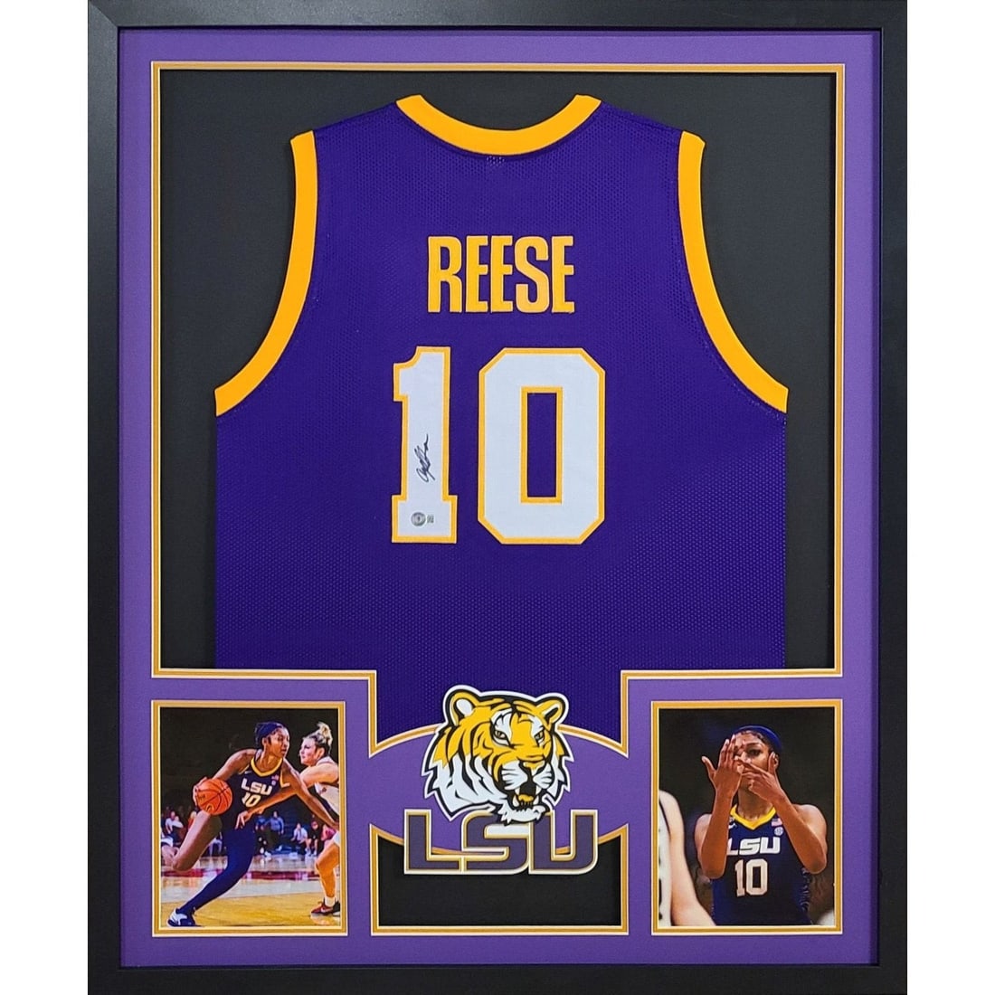 Angel Reese Signed LSU Tigers Jersey Framed Beckett Authenticated: Angel Reese Signed LSU Tigers Jersey Framed Beckett Authenticated Celebrate your love for LSU Tigers with this stunning autographed jersey of Angel Reese, beautifully framed for display. This official