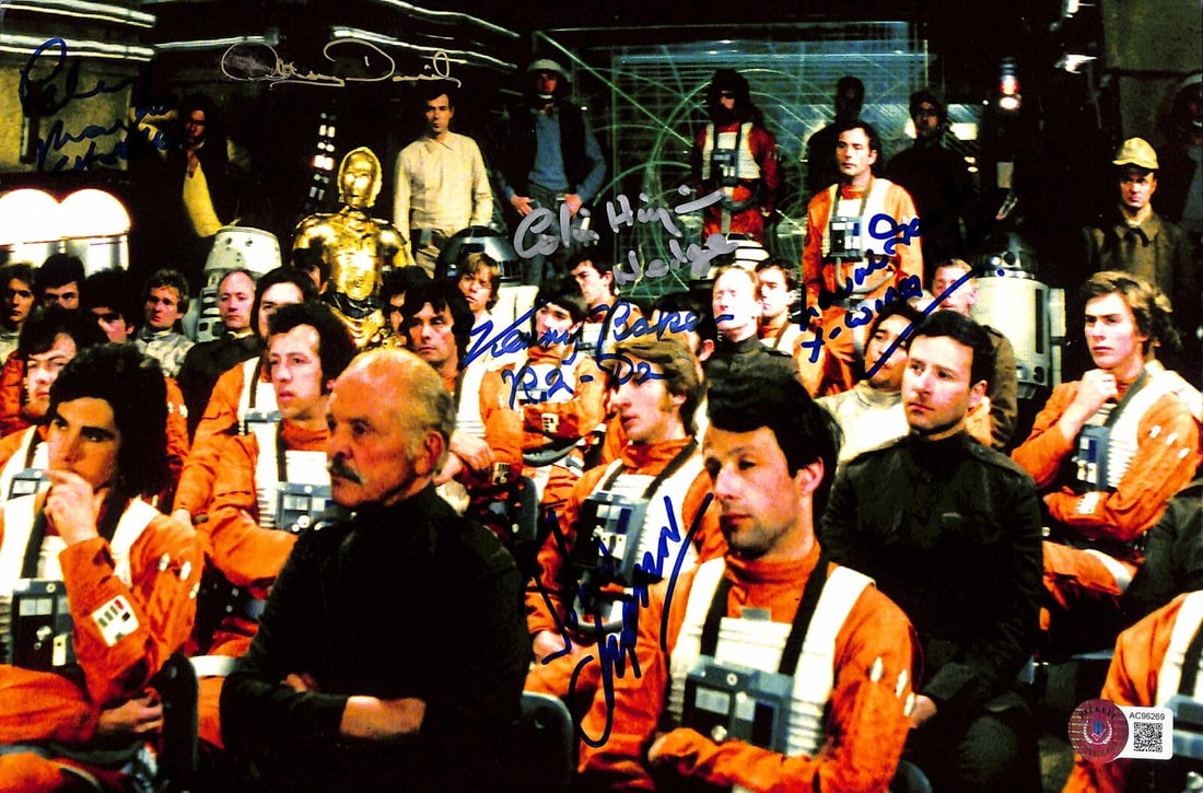 Star Wars ANH Rebel Briefing Room Signed 9.5x11 Photo by 6 Actors Beckett LOA: Star Wars ANH Rebel Briefing Room Signed 9.5x11 Photo by 6 Actors Beckett LOA This original 9 1/2x11 color photograph features the iconic Rebel Briefing Room scene from Star Wars: Episode IV - A New H