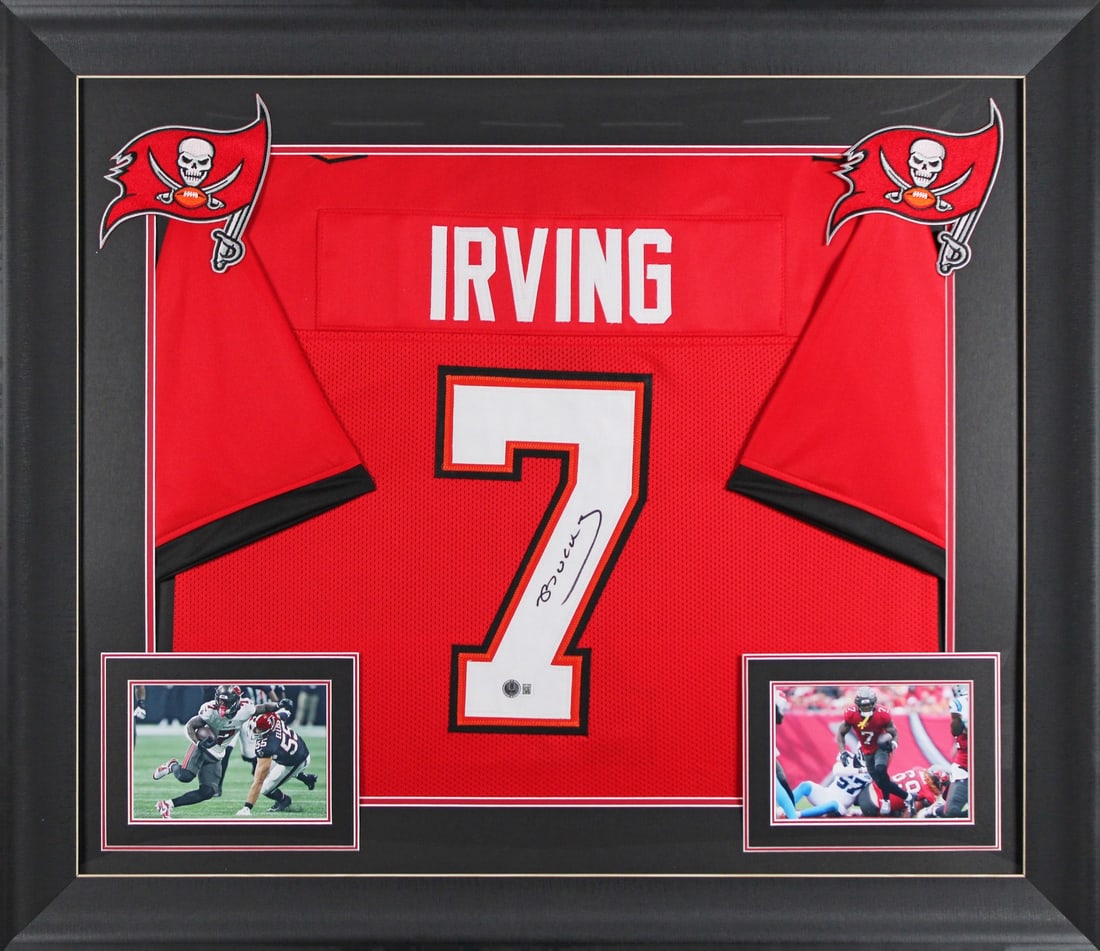 Bucky Irving Signed Tampa Bay Buccaneers Framed Jersey BAS Authenticated: Bucky Irving Signed Tampa Bay Buccaneers Framed Jersey BAS Authenticated This authentic red pro style framed jersey has been personally signed by Bucky Irving of the Tampa Bay Buccaneers. The jersey i