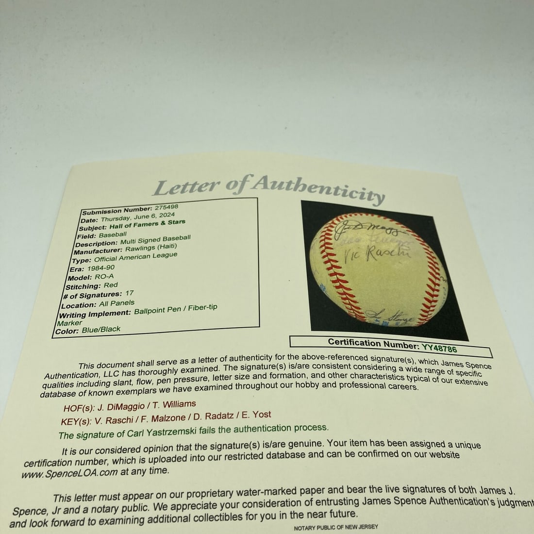 Ted Williams Joe DiMaggio Multi Signed Baseball with JSA COA - 9