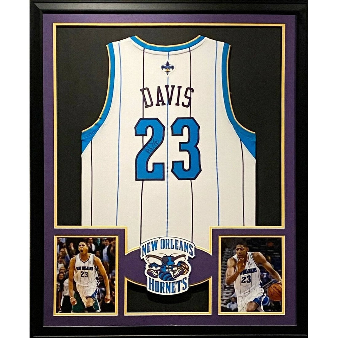 Framed Anthony Davis Signed Jersey JSA Authenticated Hornets Lakers Display: Framed Anthony Davis Signed Jersey JSA Authenticated Hornets Lakers Display This is a framed Anthony Davis jersey, autographed and authenticated by JSA. The display features careful framing details an