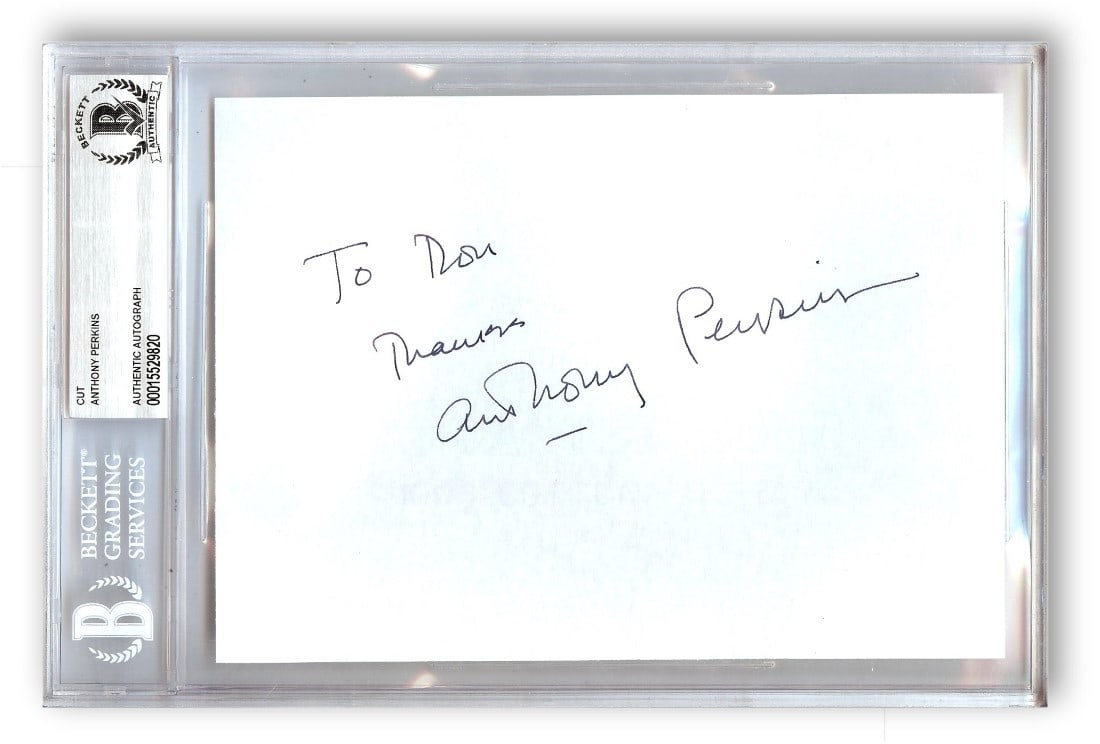 Beckett Authenticated Anthony Perkins Signed Album Page Norman Bates Psycho: Beckett Authenticated Anthony Perkins Signed Album Page Norman Bates Psycho This is an original album page autographed by Anthony Perkins, known for his iconic role as Norman Bates in the film Psycho.