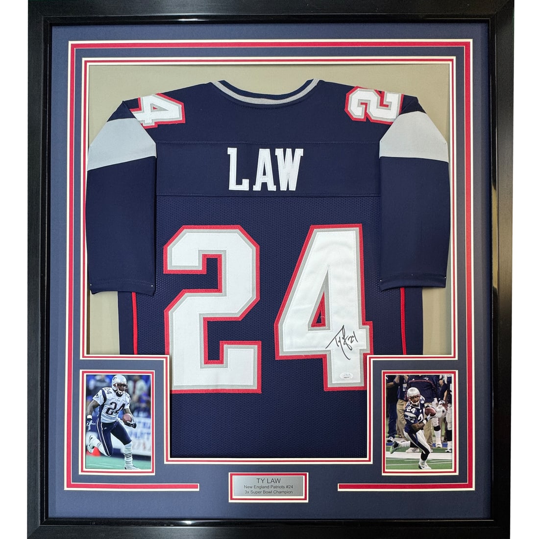 Ty Law Signed Framed Patriots Jersey JSA COA 35x39 (1 of 2)