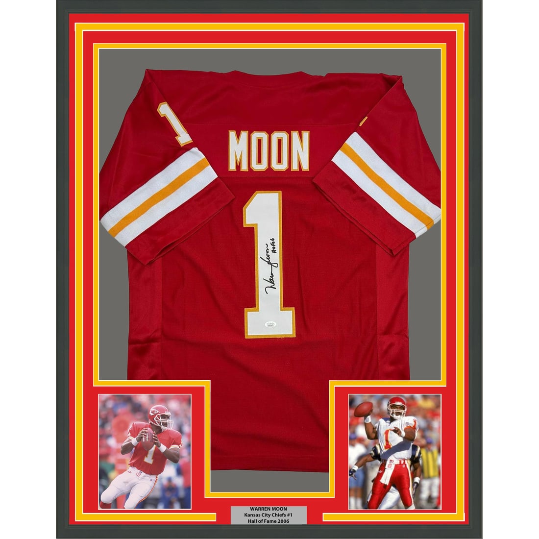 Warren Moon Signed Kansas City Jersey in 35x39 Frame JSA Authenticated (1 of 2)